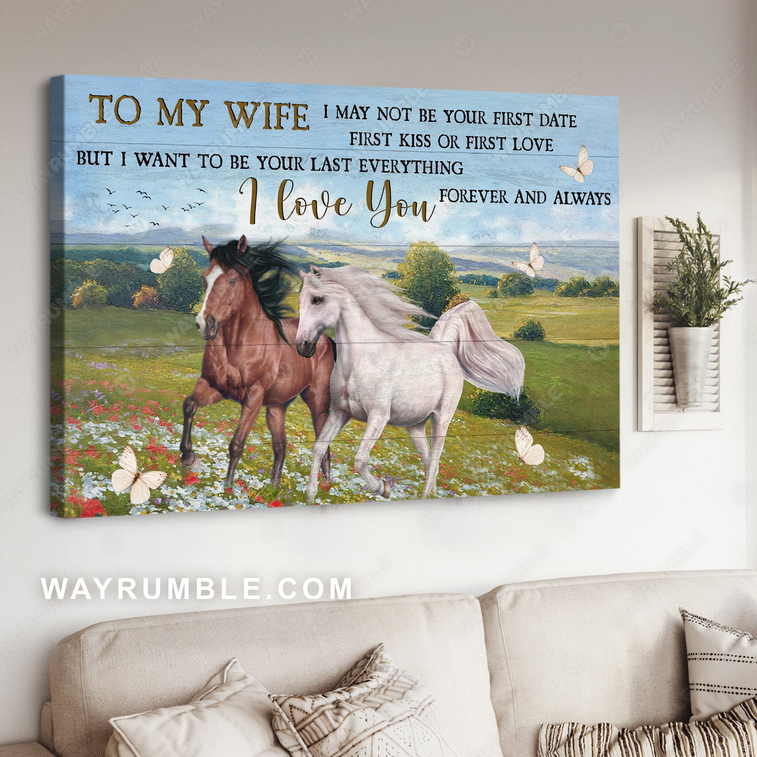 To my wife, Quarter horses, Flower field, I love you forever and always - Family Landscape Canvas Prints, Wall Art
