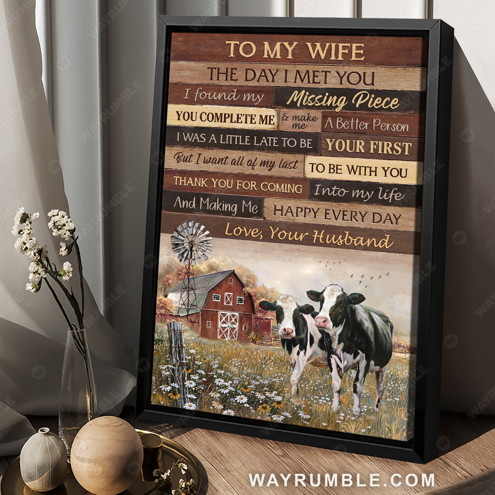 To my wife, Diary cow, Daisy field, The day I met you - Family Portrait Canvas Prints, Wall Art