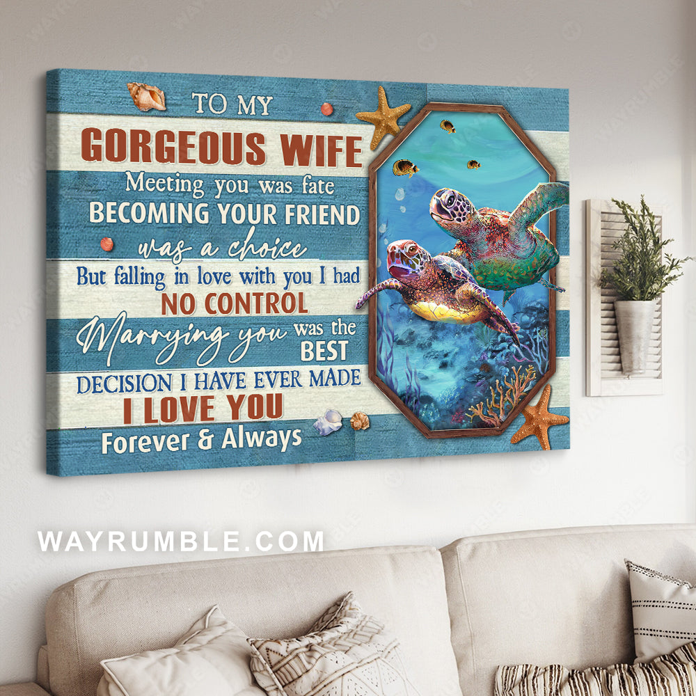 To my wife, Sea turtle drawing, Blue ocean, I love you forever and always - Family Landscape Canvas Prints, Wall Art