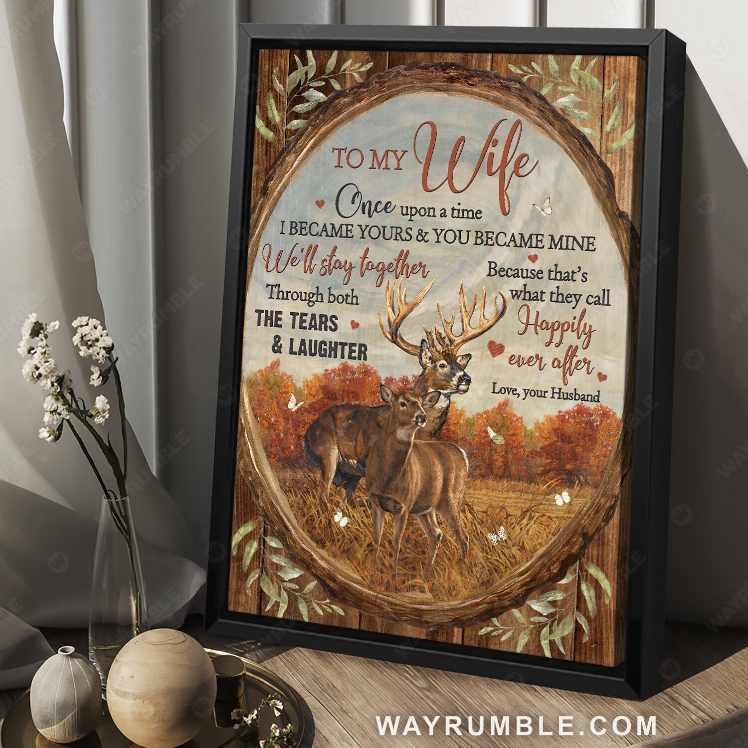 To my wife, Deer drawing, Autumn forest, We'll stay together - Family Portrait Canvas Prints, Wall Art