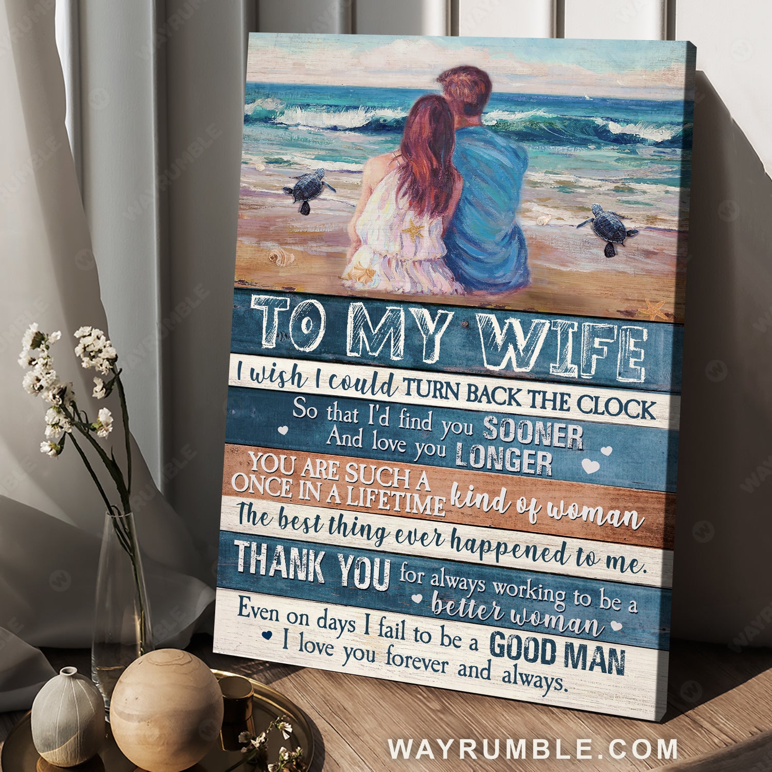 To my wife, Couple drawing, Ocean view, I love you forever and always - Family Portrait Canvas Prints, Wall Art