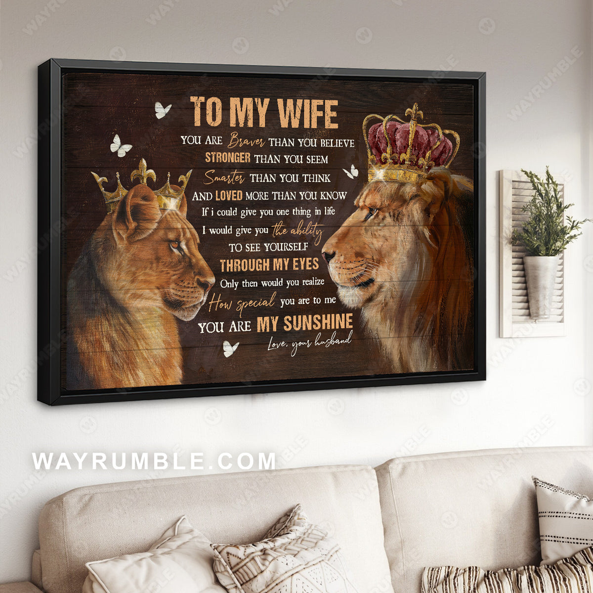 To my wife, Lion King, Lion Queen, Golden crown, You are my sunshine - Family Landscape Canvas Prints, Wall Art