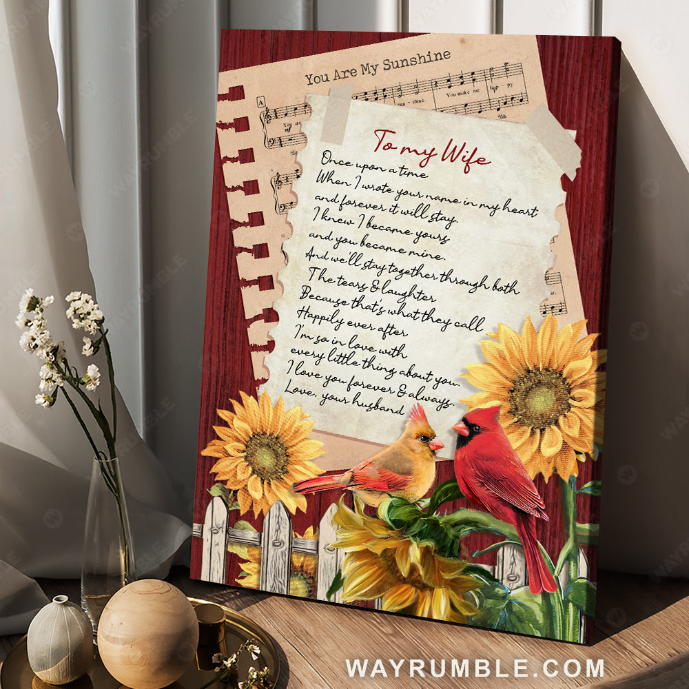 To my wife, Romantic letter, Cardinal drawing, I love you forever and always - Family Portrait Canvas Prints, Wall Art