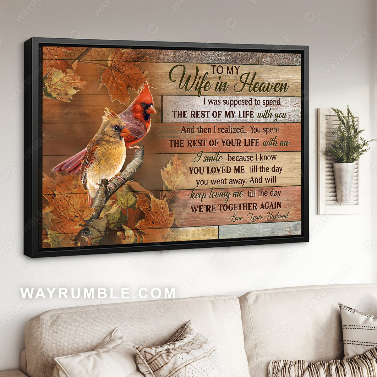 To my wife, Maple forest, Cardinal painting, The day we&#39;re together again - Family Landscape Canvas Prints, Wall Art