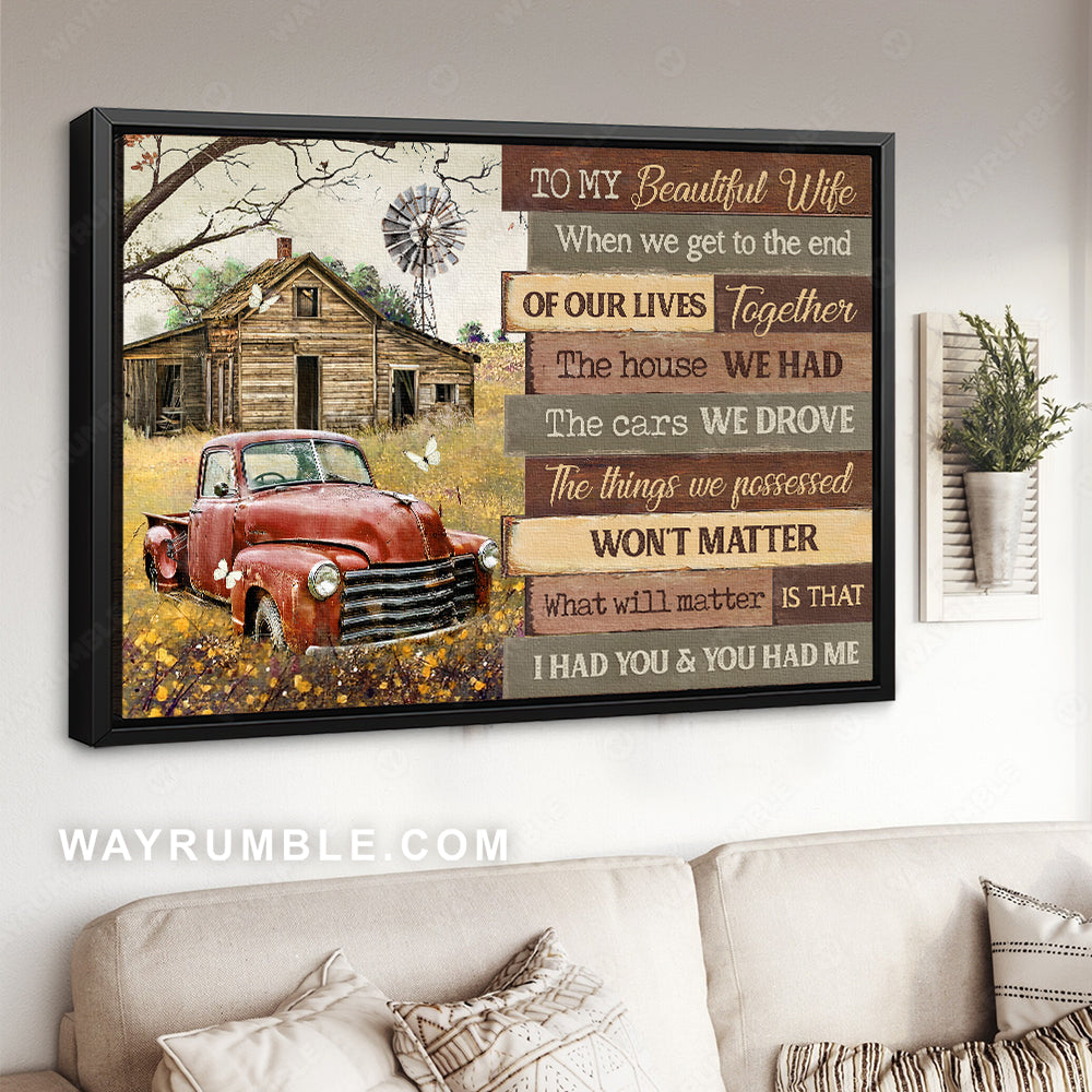 To my wife, Ladybug car, Yellow flower field, I had you and you had me - Family Landscape Canvas Prints, Wall Art