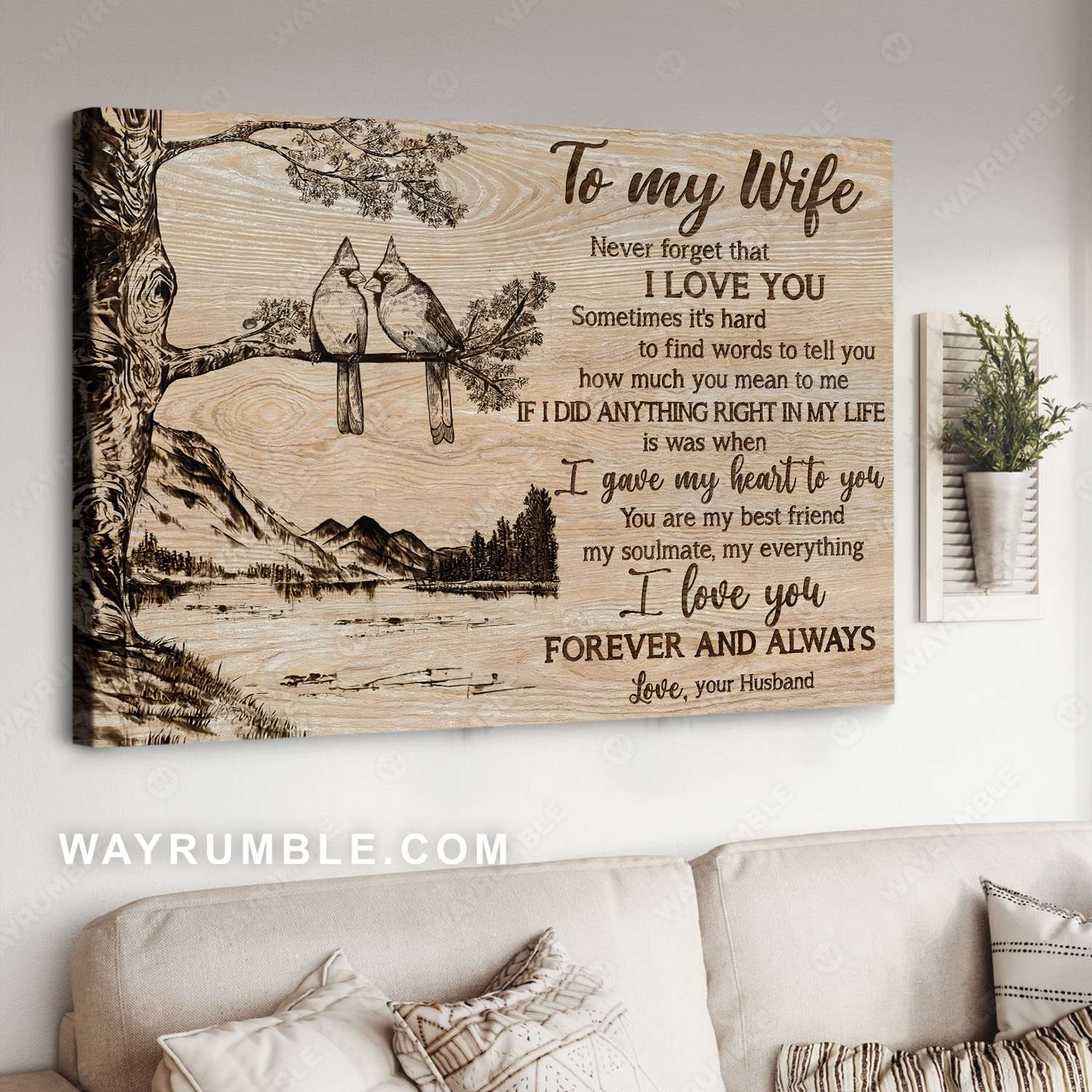 To my wife, Northern cardinal, Mountain scenery, I love you forever and always - Family Landscape Canvas Prints, Wall Art