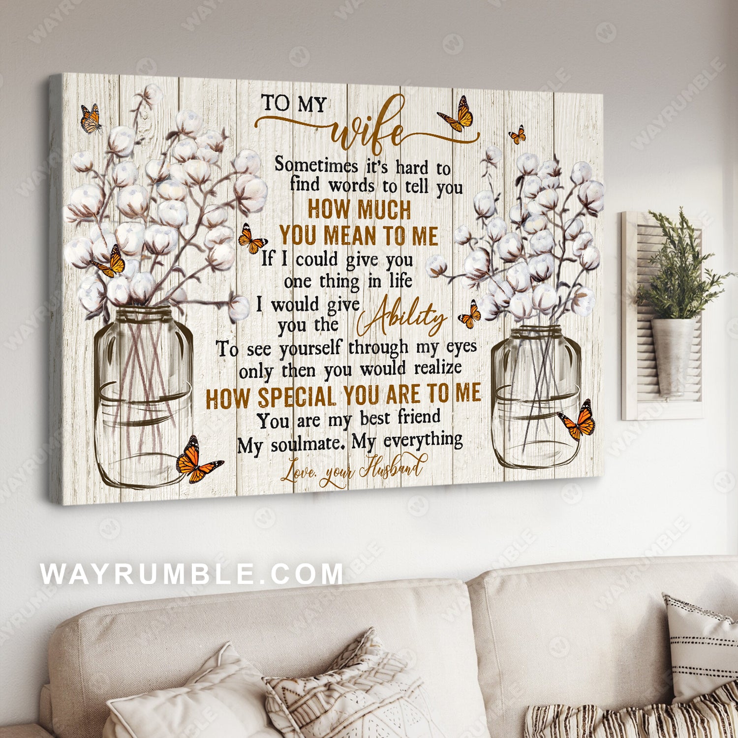To my wife, Cotton flower, White background, You are my best friend - Family Landscape Canvas Prints, Wall Art
