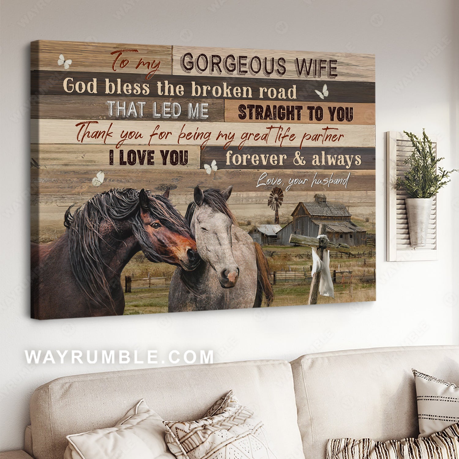 To my wife, Pretty horse drawing, Peace farm, I love you forever and always - Family Landscape Canvas Prints, Wall Art