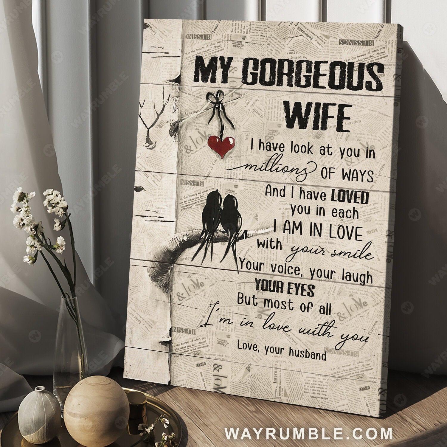 To my wife, Black bird, Paper background, I'm in love with you - Family Portrait Canvas Prints, Wall Art