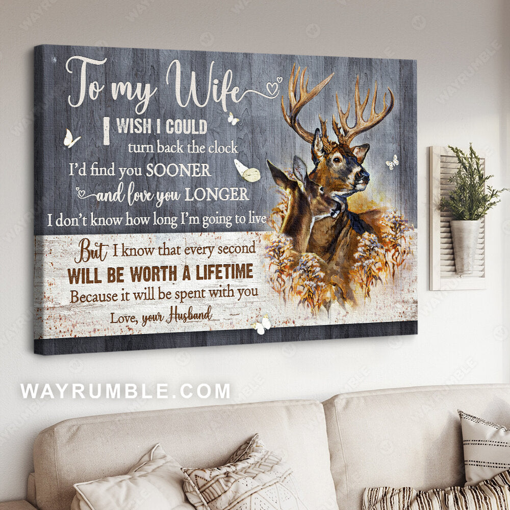 To my wife, Brown deer, White butterfly, Because it will be spent with you - Family Landscape Canvas Prints, Wall Art