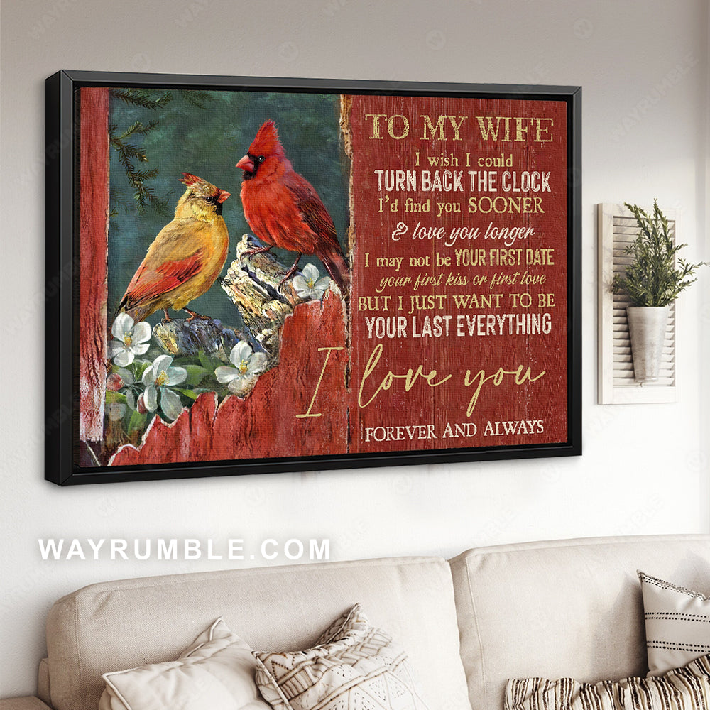 To my wife, White jasmine, Cardinal drawing, I love you forever and always - Family Landscape Canvas Prints, Wall Art