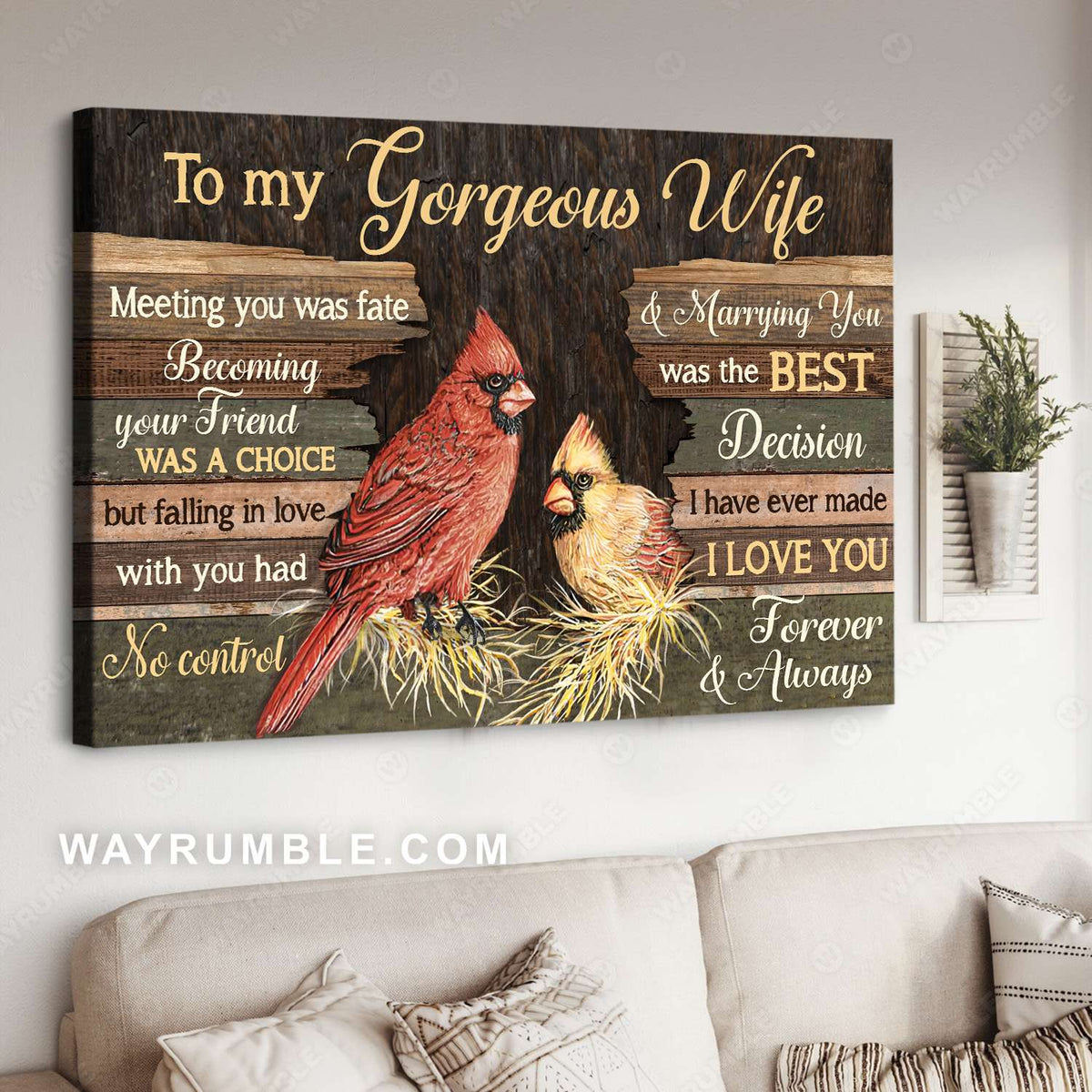 To my wife, Cardinal painting, Becoming your friend was a choice - Family Landscape Canvas Prints, Wall Art
