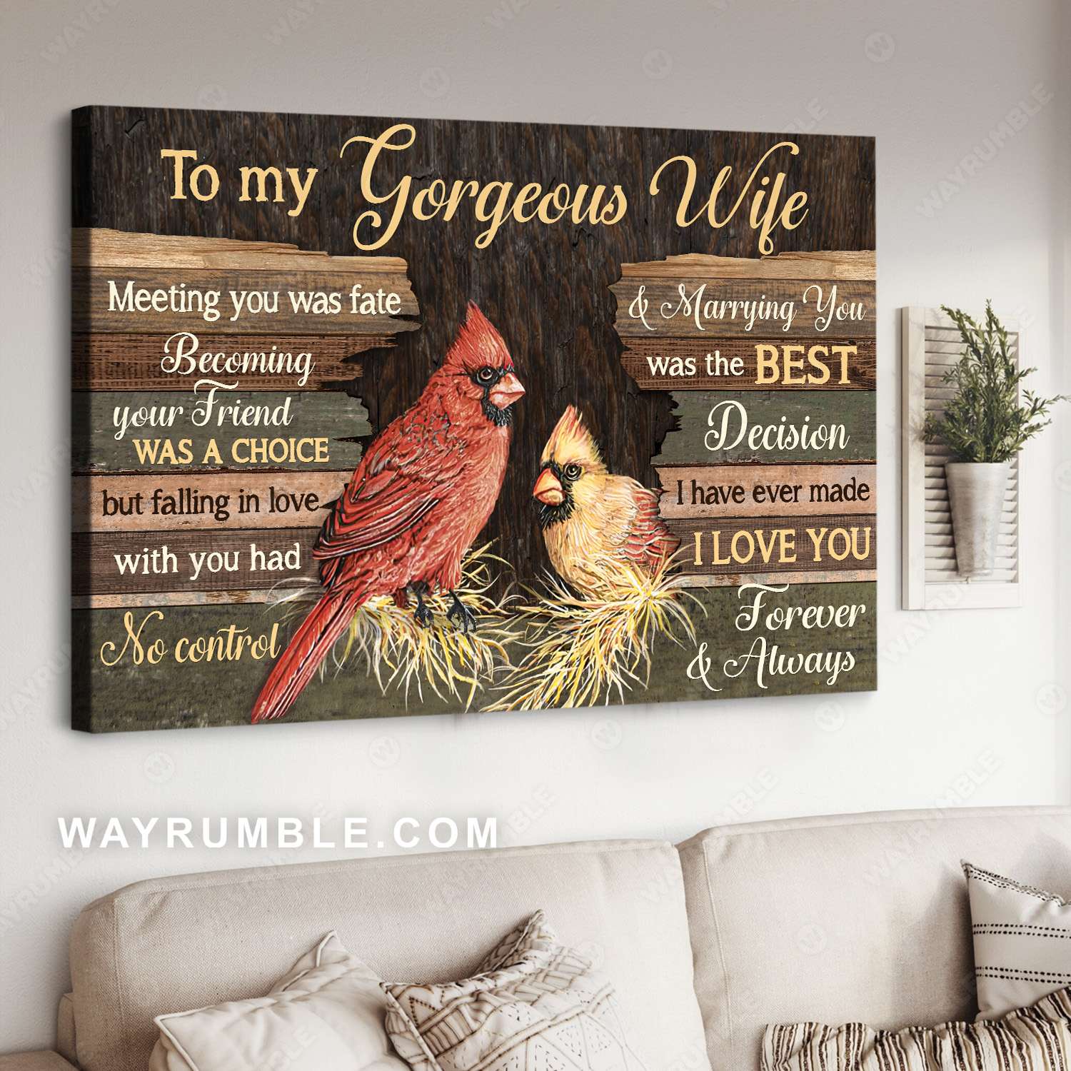 To my wife, Cardinal painting, Becoming your friend was a choice - Family Landscape Canvas Prints, Wall Art