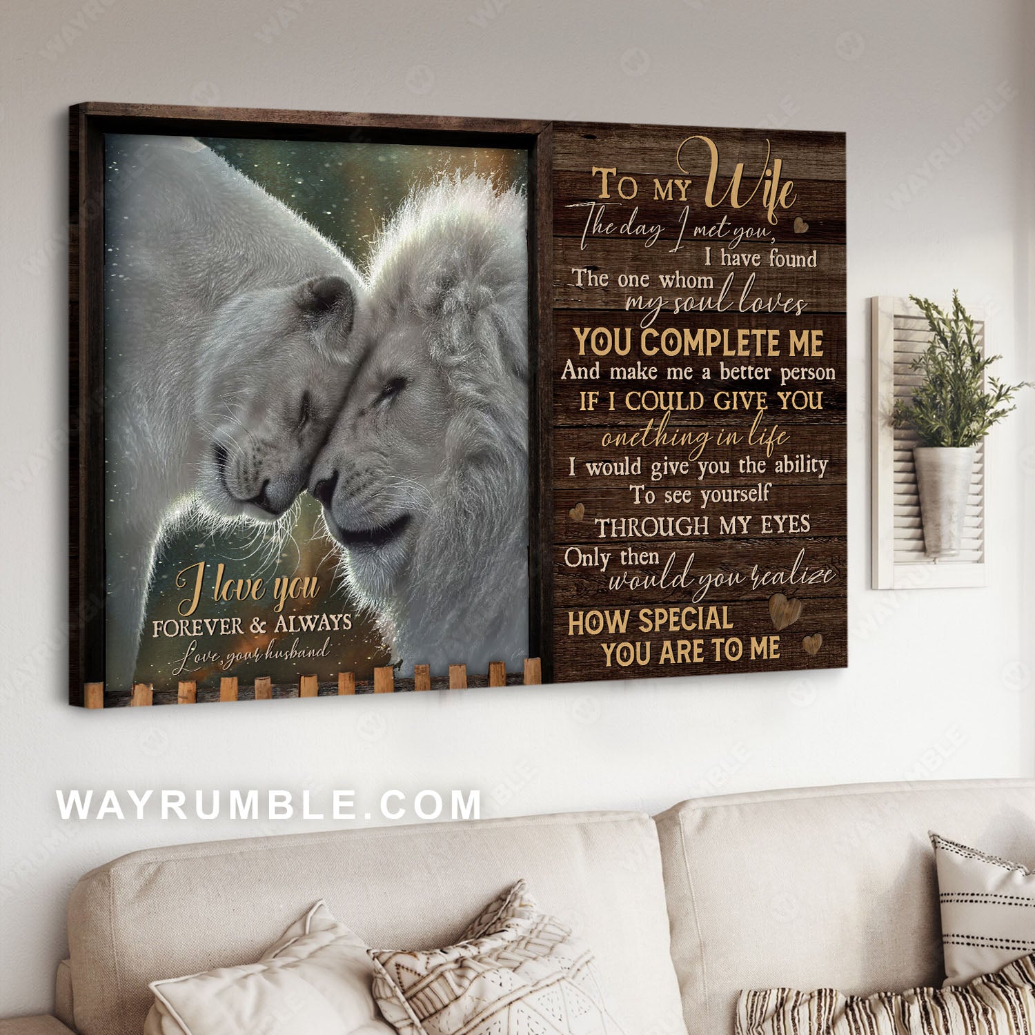 To my wife, Beautiful lion, Couple painting, I love you forever and always - Family Landscape Canvas Prints, Wall Art