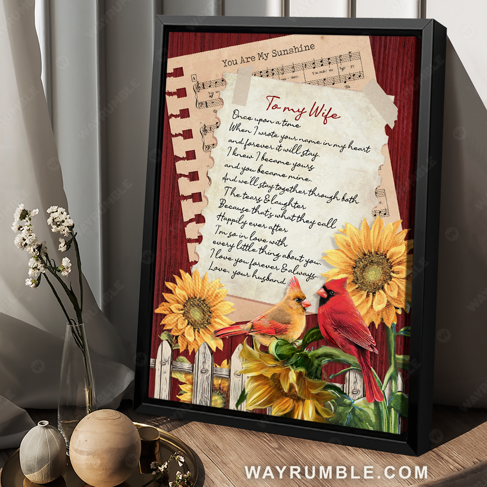 To my wife, Romantic letter, Cardinal drawing, I love you forever and always - Family Portrait Canvas Prints, Wall Art