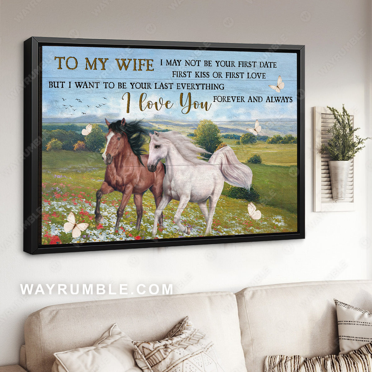 To my wife, Quarter horses, Flower field, I love you forever and always - Family Landscape Canvas Prints, Wall Art