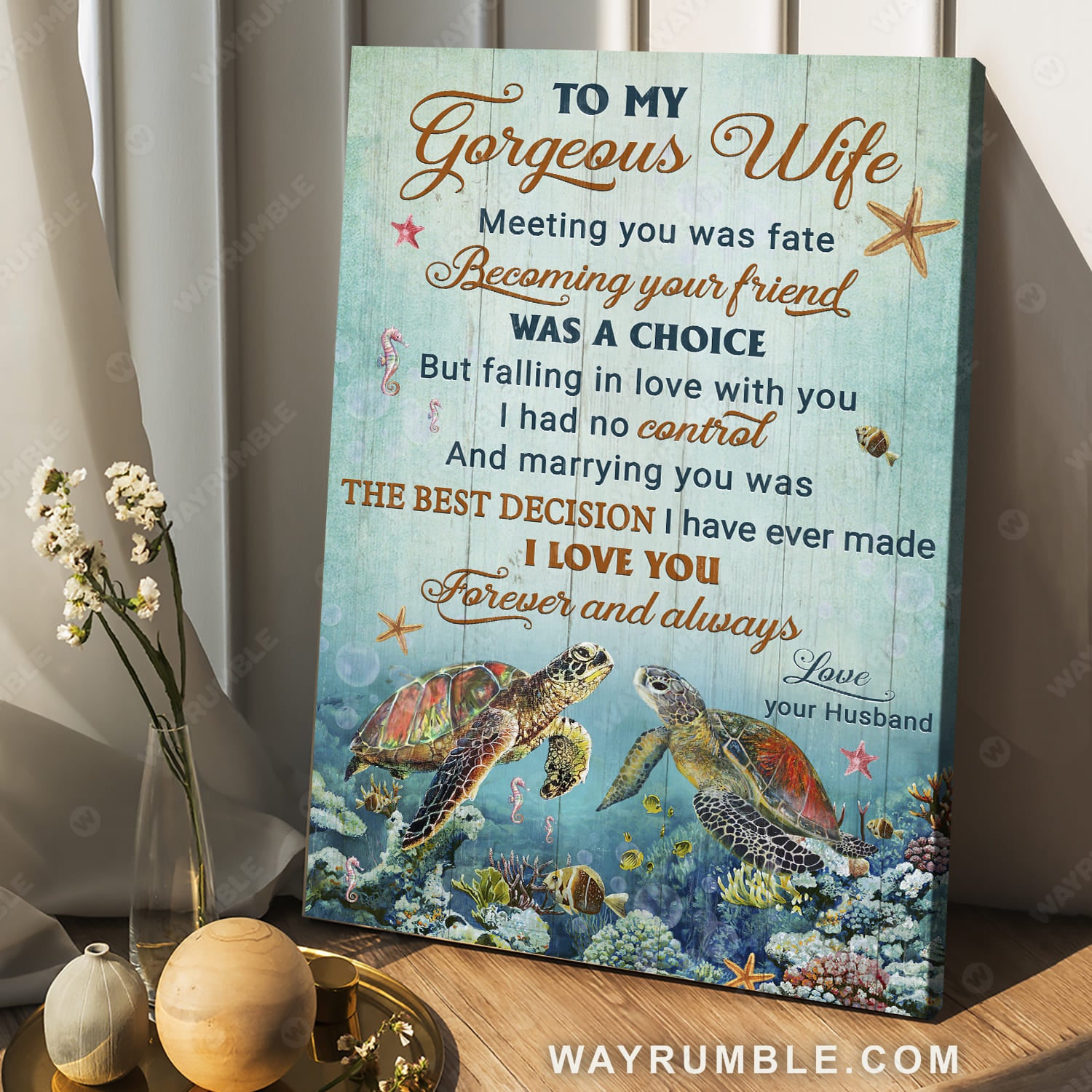 To my wife, Colorful turtle, Beautiful coral reef, I love you forever and always - Couple Portrait Canvas Prints, Wall Art