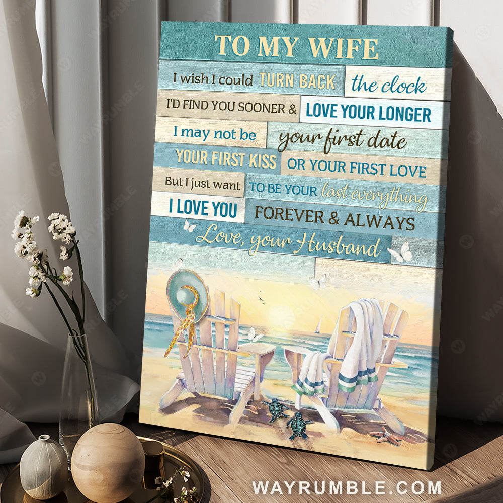 To my wife, Beach painting, Vintage chairs, I love you forever and always - Family Portrait Canvas Prints, Wall Art