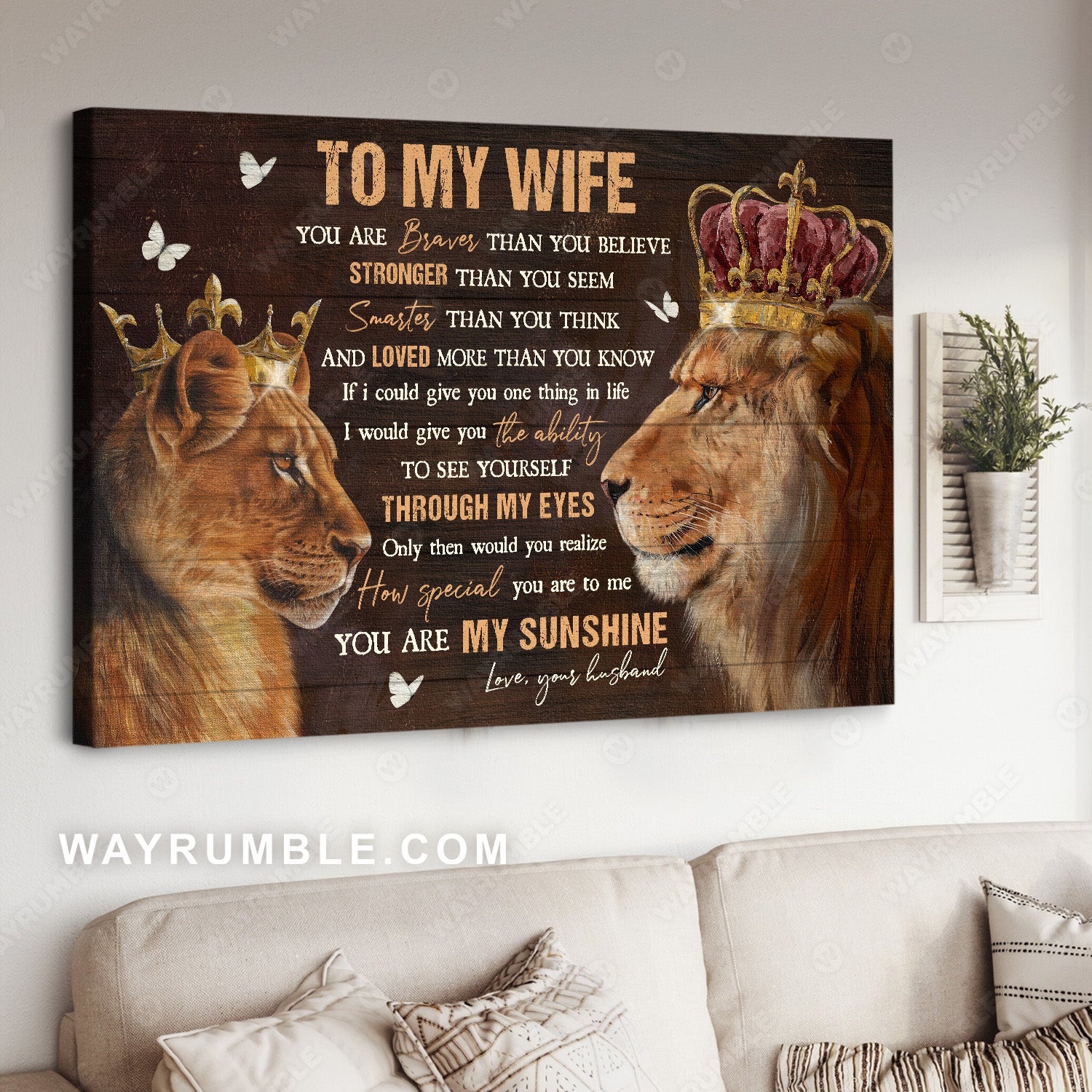 To my wife, Lion King, Lion Queen, Golden crown, You are my sunshine - Family Landscape Canvas Prints, Wall Art