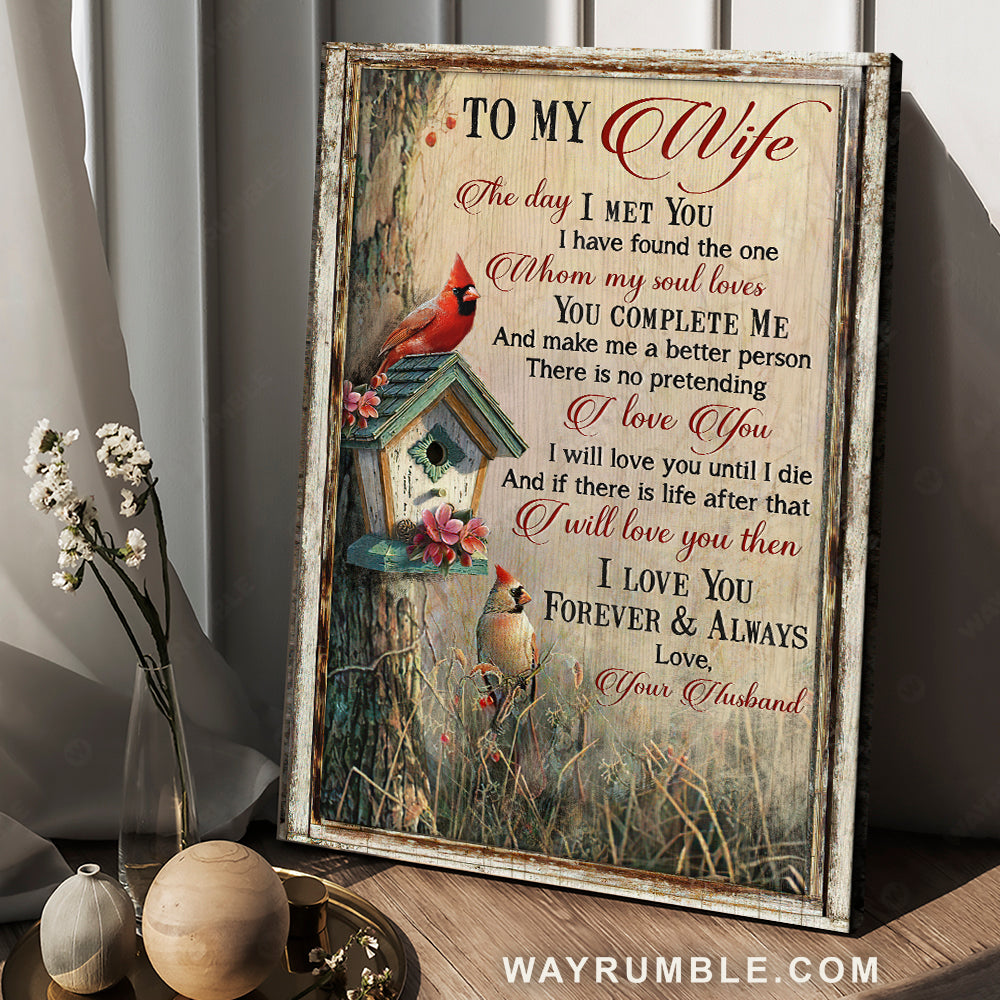 To my wife, Vintage painting, Lucky cardinal, I love you forever and always - Family Portrait Canvas Prints, Wall Art