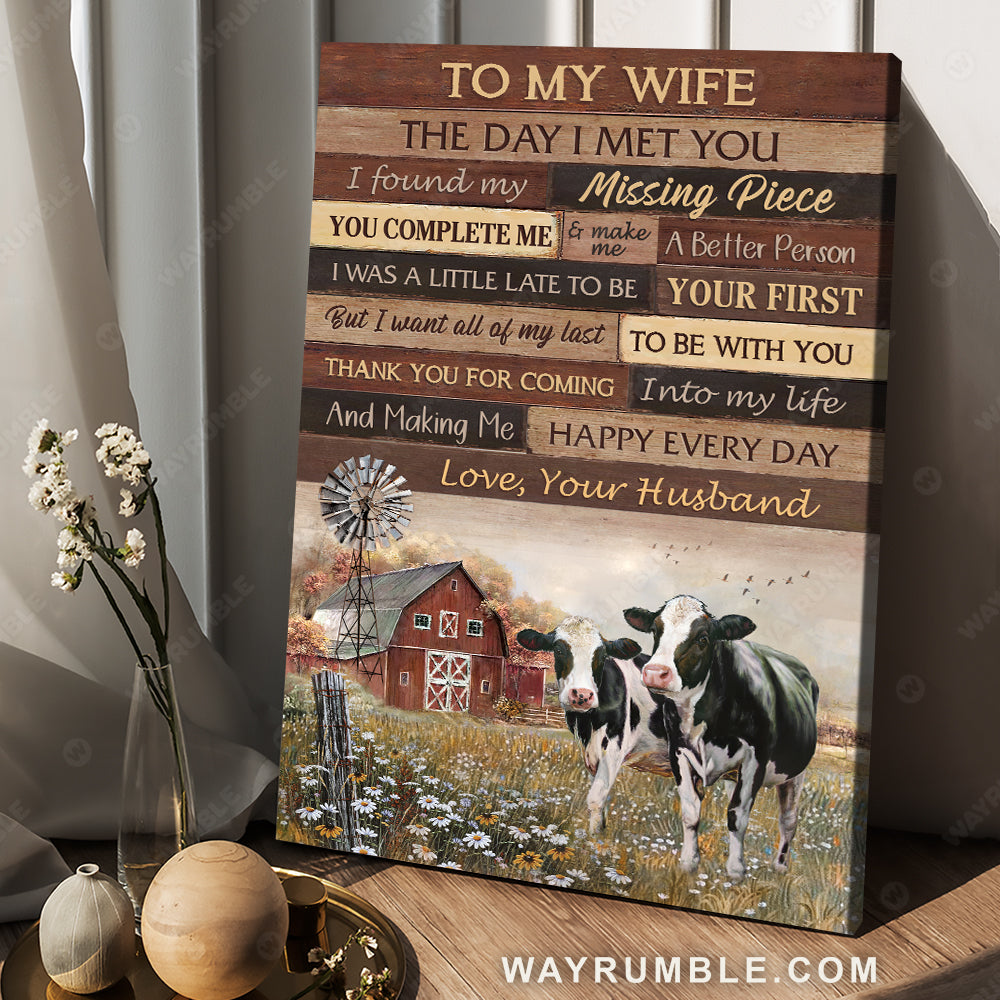 To my wife, Diary cow, Daisy field, The day I met you - Family Portrait Canvas Prints, Wall Art