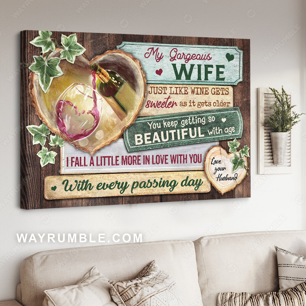 To my wife, Wine glass, Vintage painting, You keep getting so beautiful with age - Couple Landscape Canvas Prints, Wall Art