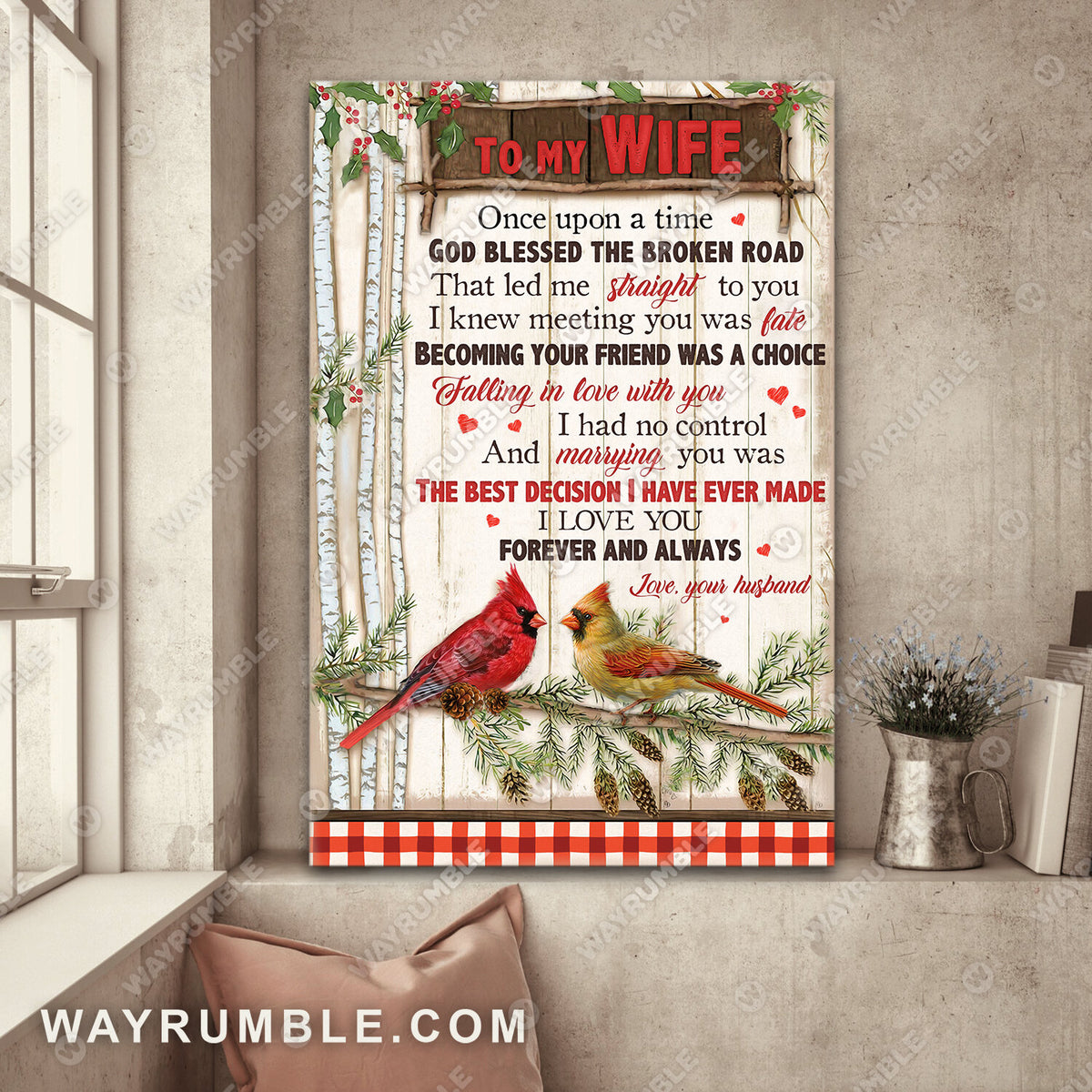 To my wife, Cardinal bird, I love you forever and always - Couple Portrait Canvas Prints, Wall Art