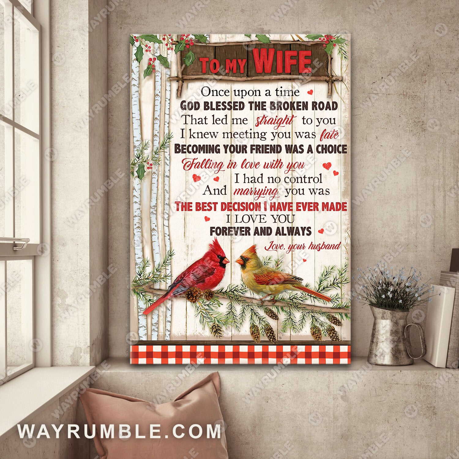 To my wife, Cardinal bird, I love you forever and always - Couple Portrait Canvas Prints, Wall Art