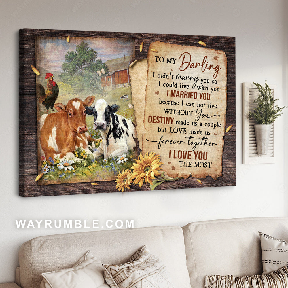To my wife, Diary cow drawing, Green meadow, Love made us forever together - Family Landscape Canvas Prints, Wall Art