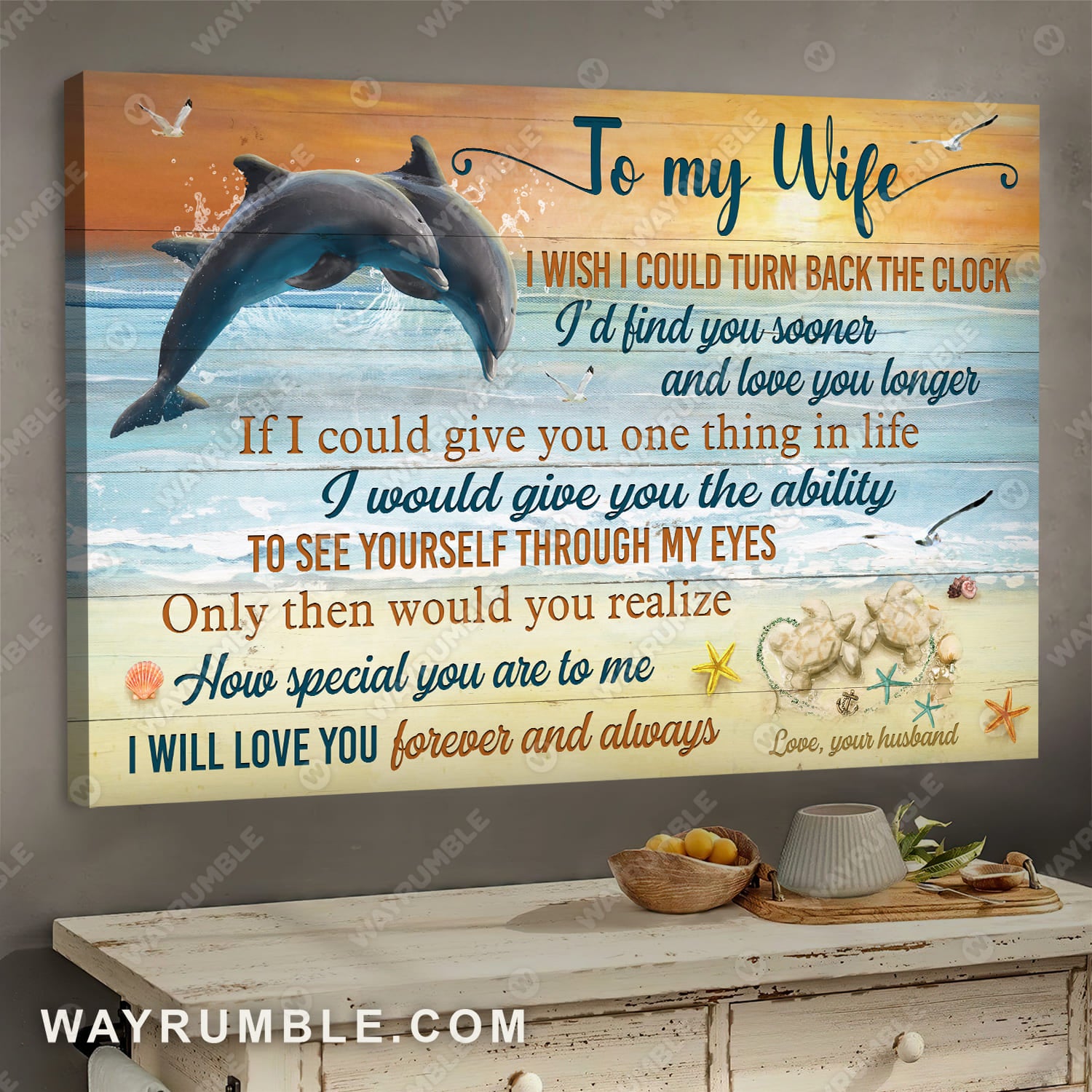 To my wife, Happy dolphin drawing, Little sunshine, I love you forever and always - Couple Landscape Canvas Prints, Wall Art