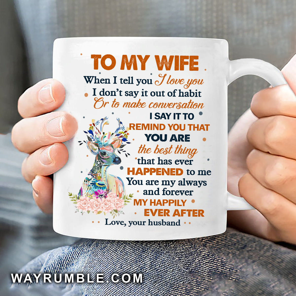 To my wife, Deer painting, Colorful flower - Couple White Mug