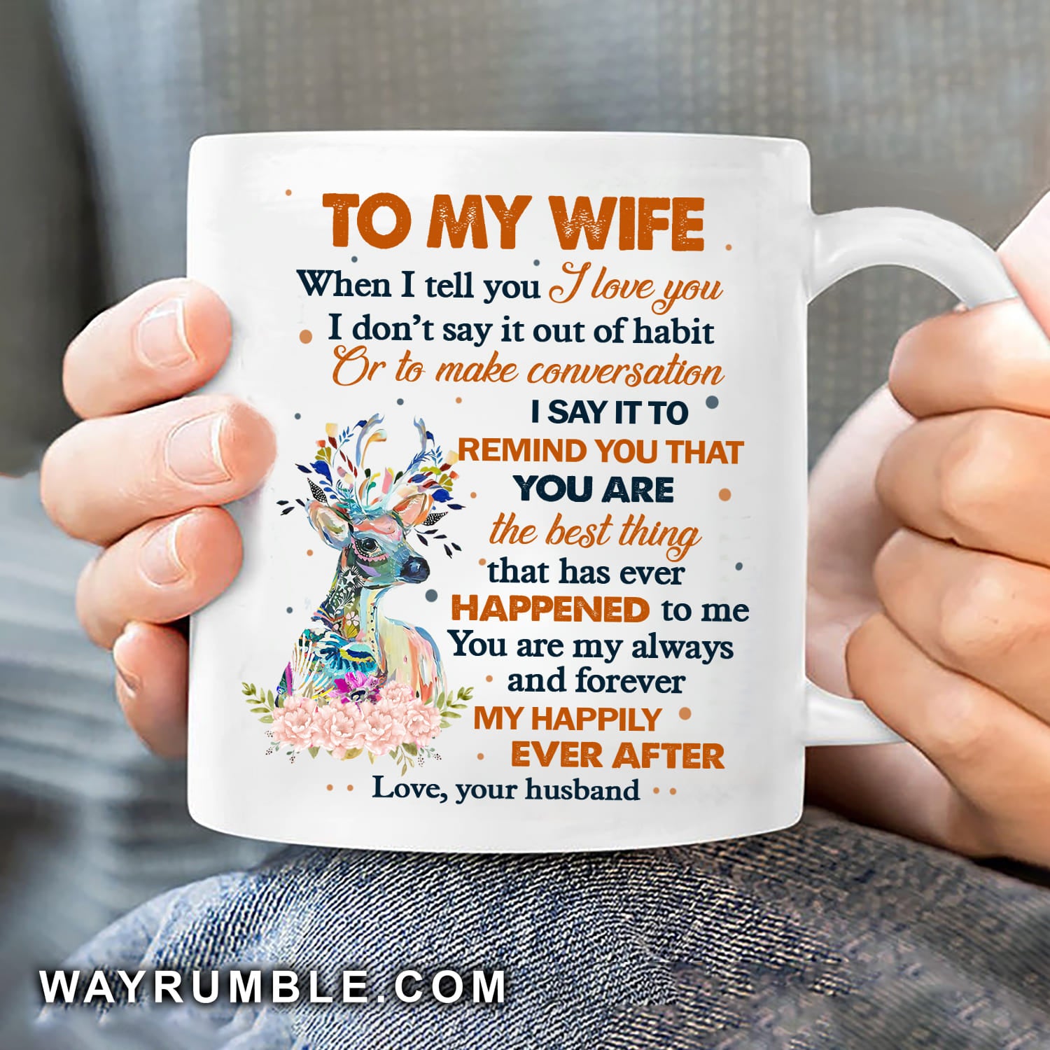 To my wife, Deer painting, Colorful flower - Couple White Mug