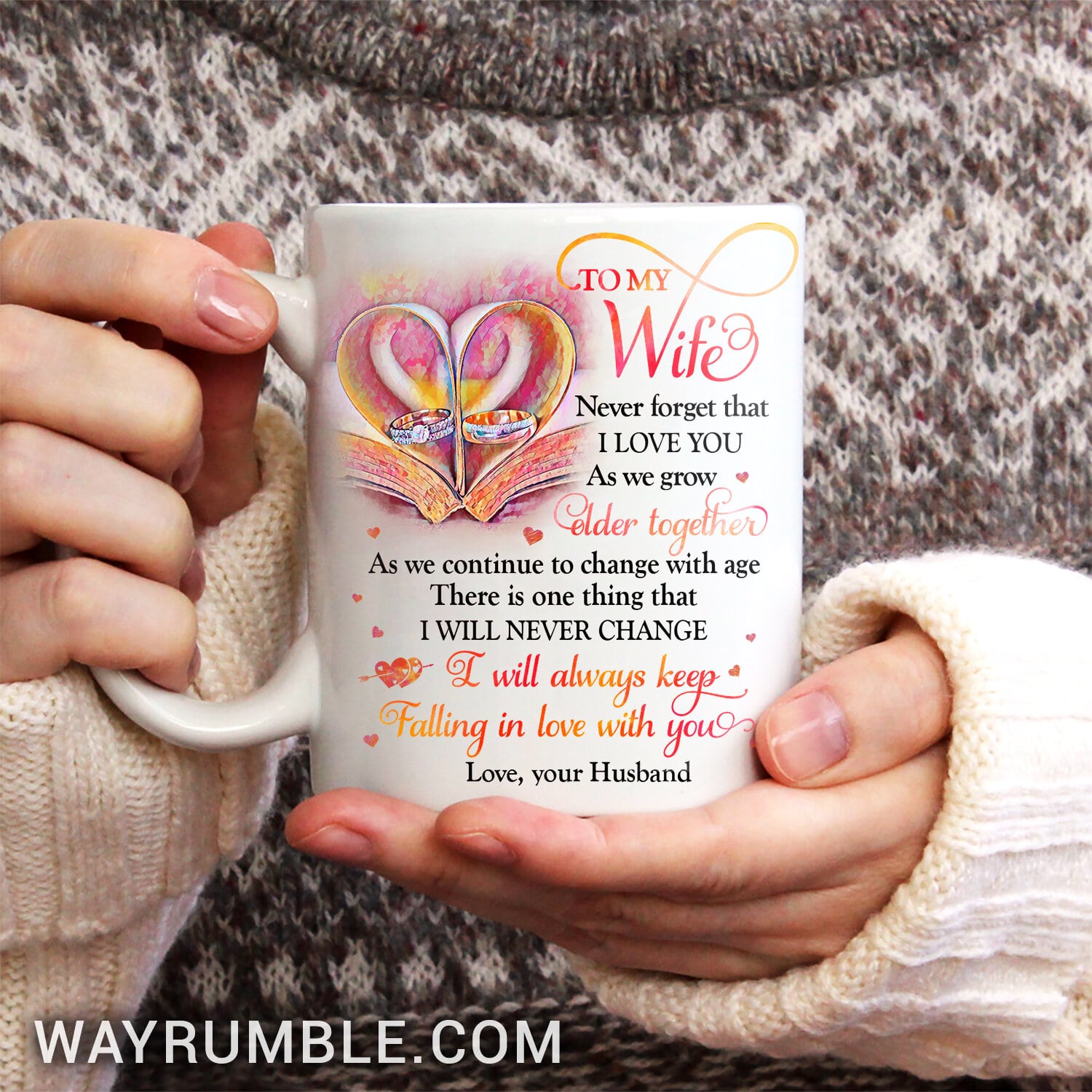 To my wife, Couple ring, Antique book, Never forget that I love you - Family White Mug
