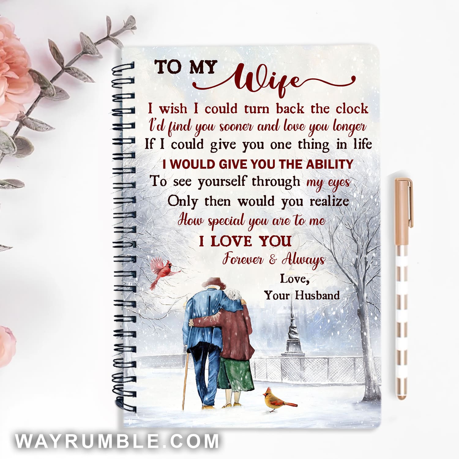 I wish I could turn back the clock - To my wife, Old couple, Cardinal Spiral Journal