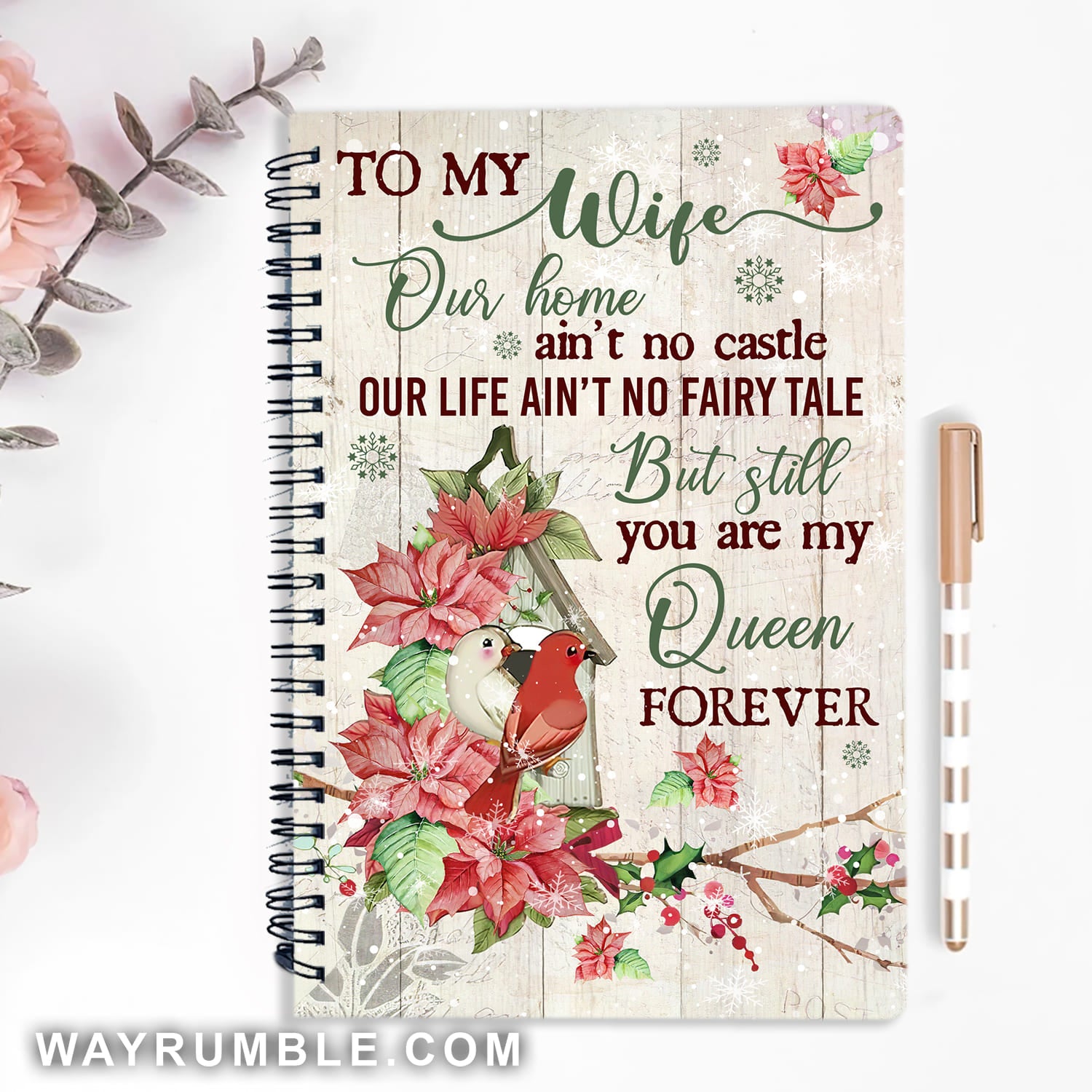 To my wife, Bird drawing, You are my queen forever - Couple Spiral Journal