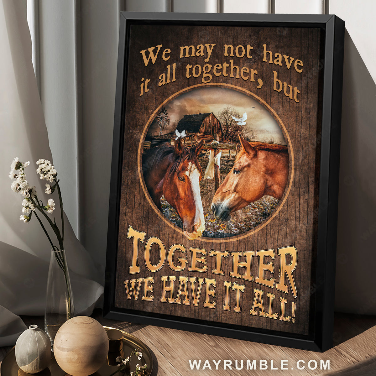 Couple Horse, Flower Field, Butterfly, Together we have it all - Family Portrait Canvas Prints, Wall Art