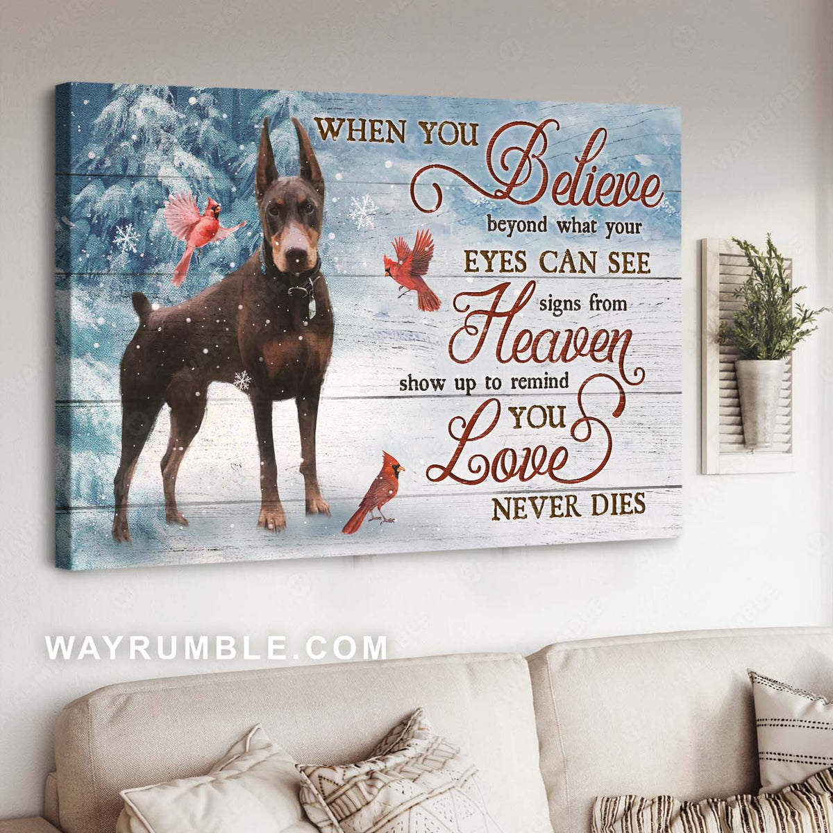 Doberman, Cardinal, When you believe - Dog Landscape Canvas Prints, Wall Art