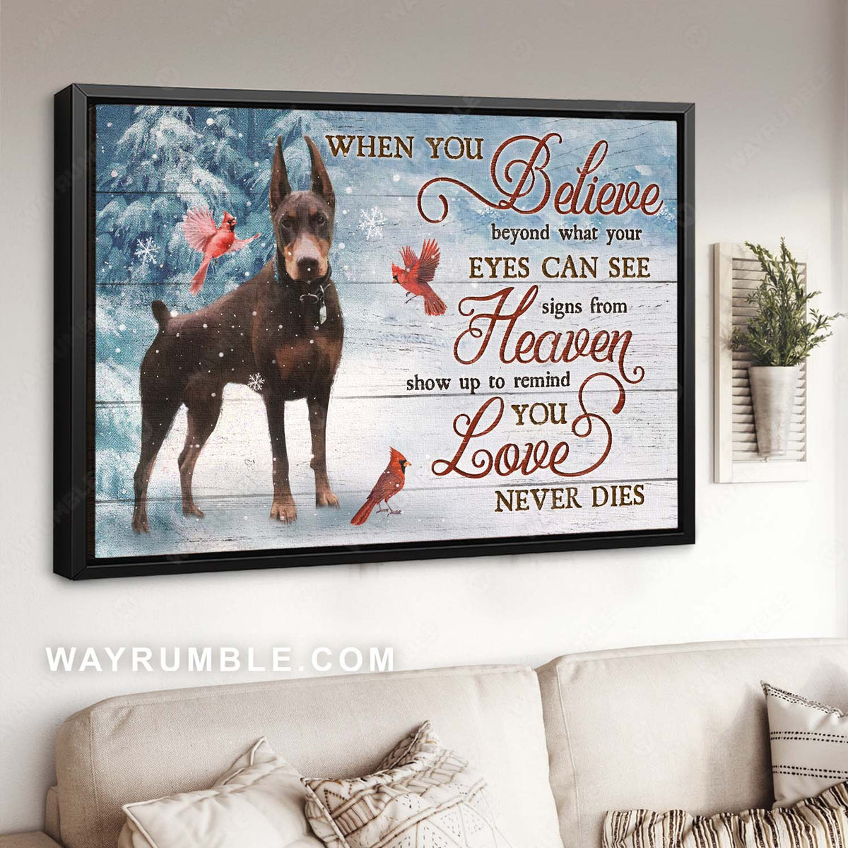 Doberman, Cardinal, When you believe - Dog Landscape Canvas Prints, Wall Art