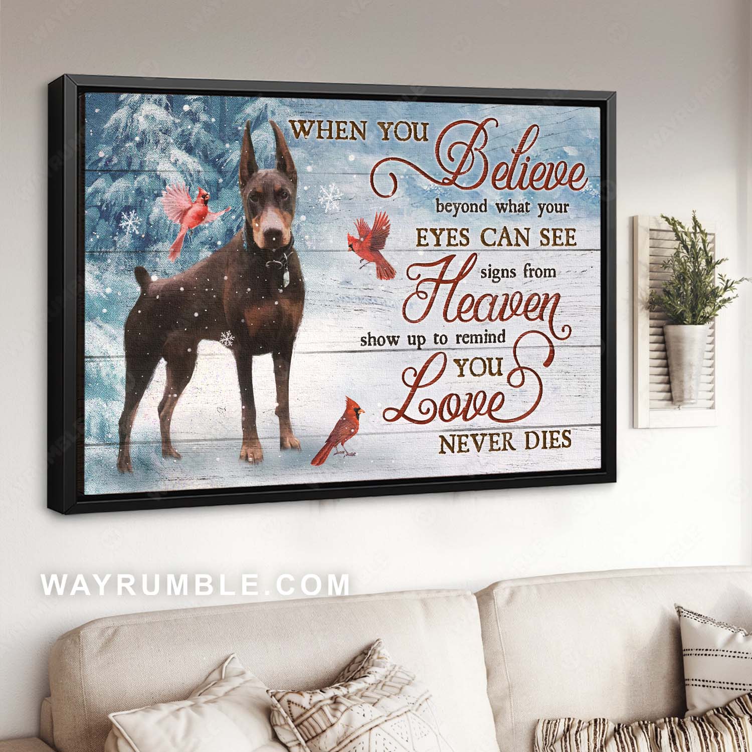 Doberman, Cardinal, When you believe - Dog Landscape Canvas Prints, Wall Art