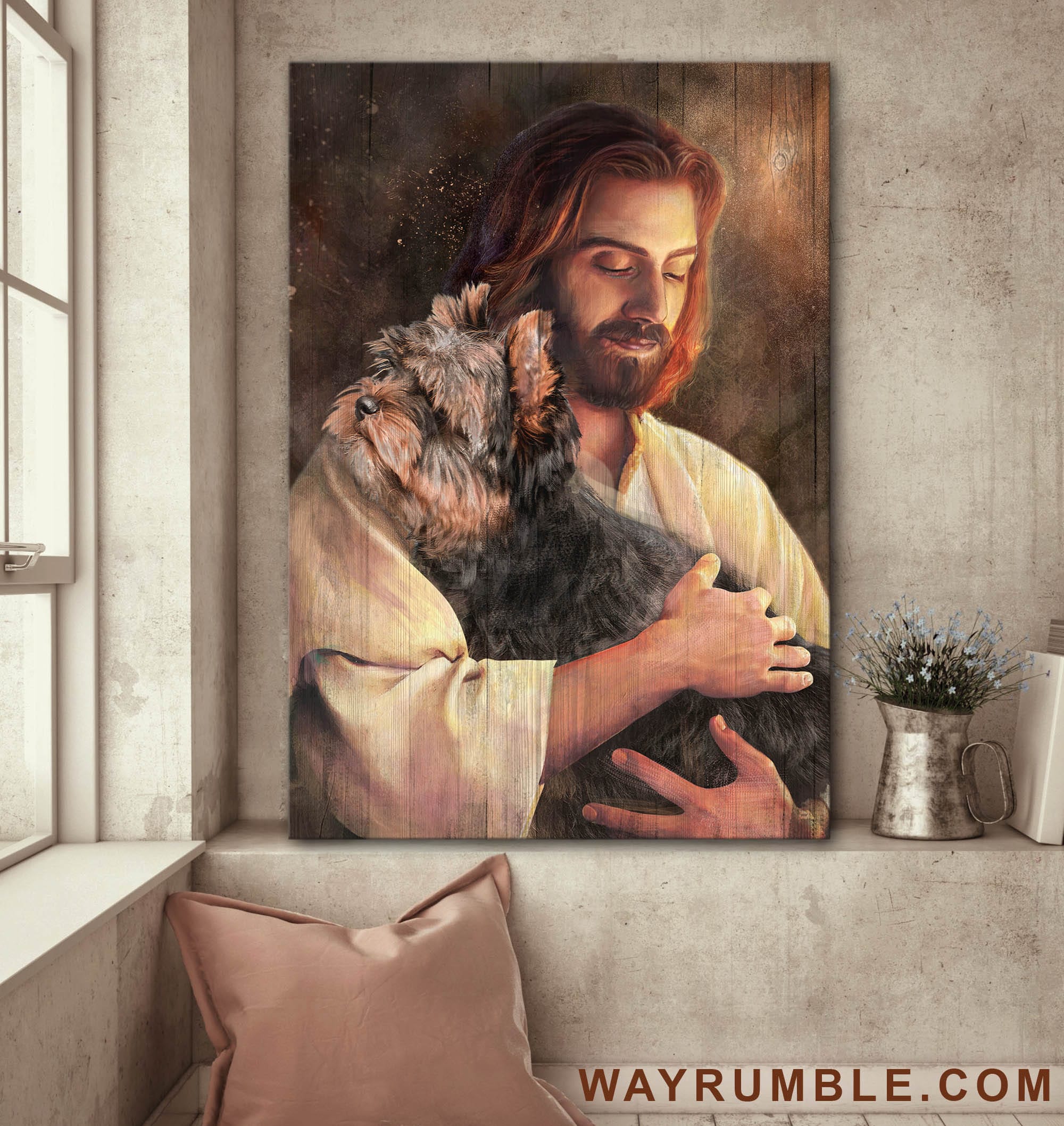 Yorkshire Terrier, In his arms, Jesus painting - Jesus Portrait Canvas Prints, Wall Art