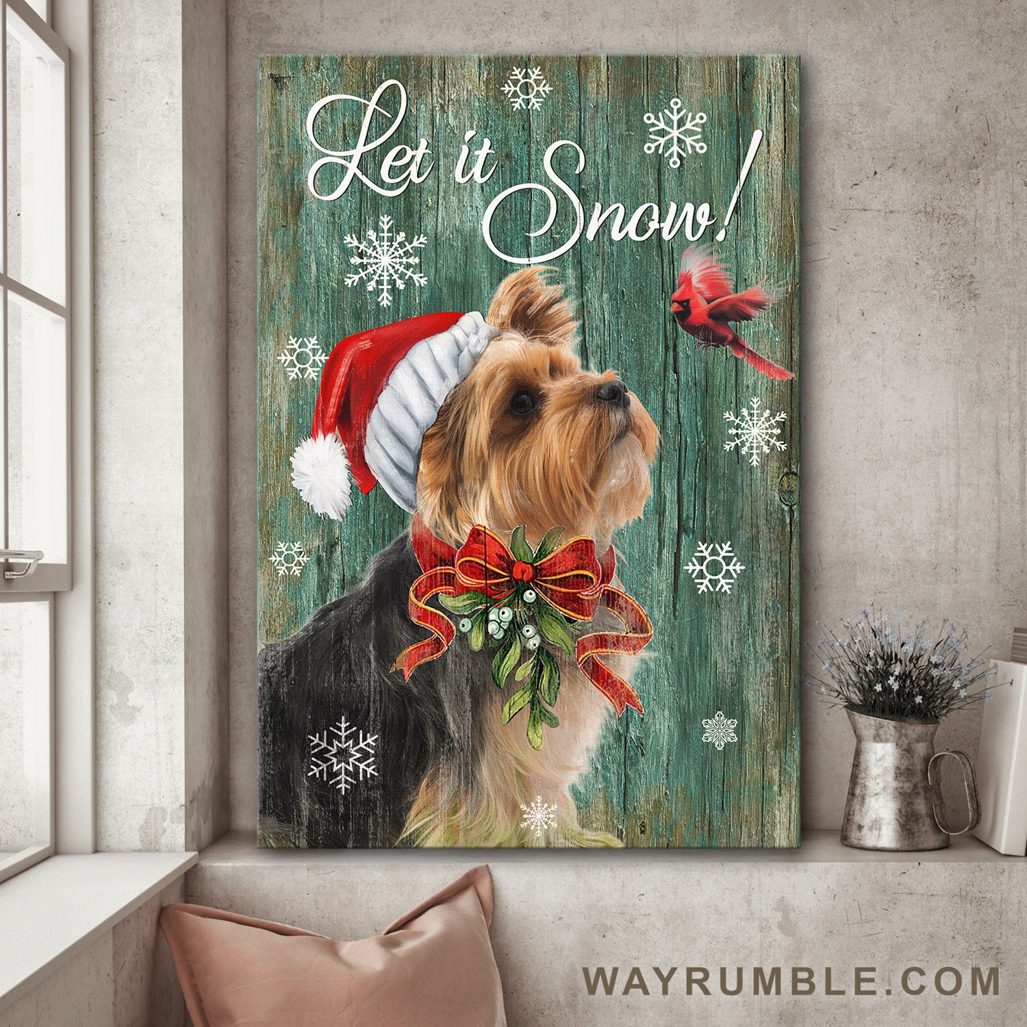 Yorkshire Terrier, Cardinal, Christmas, Let it snow - Dog Portrait Canvas Prints, Wall Art