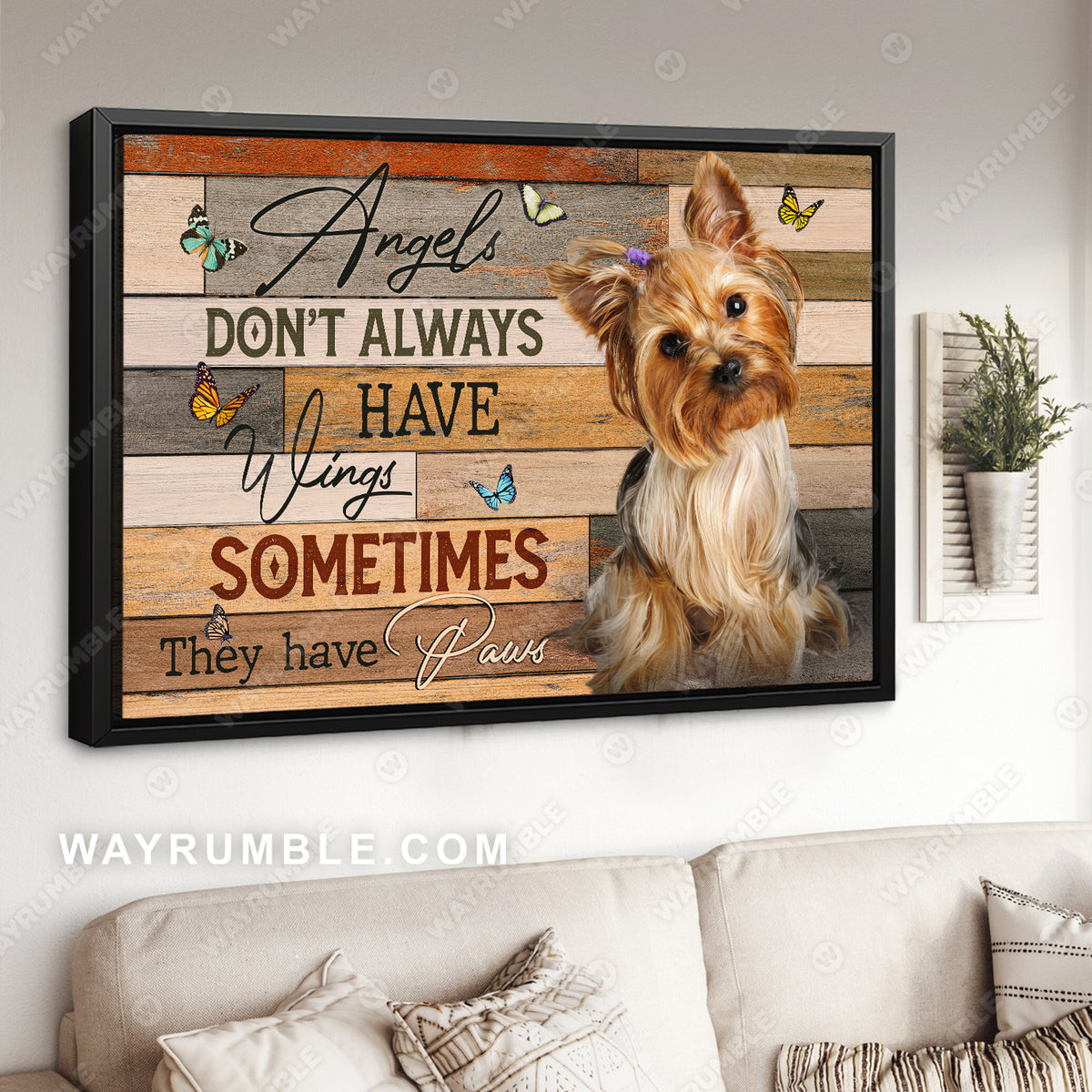 Yorkshire Terrier painting, Butterfly, Angels don&#39;t always have wings - Dog Landscape Canvas Prints, Wall Art
