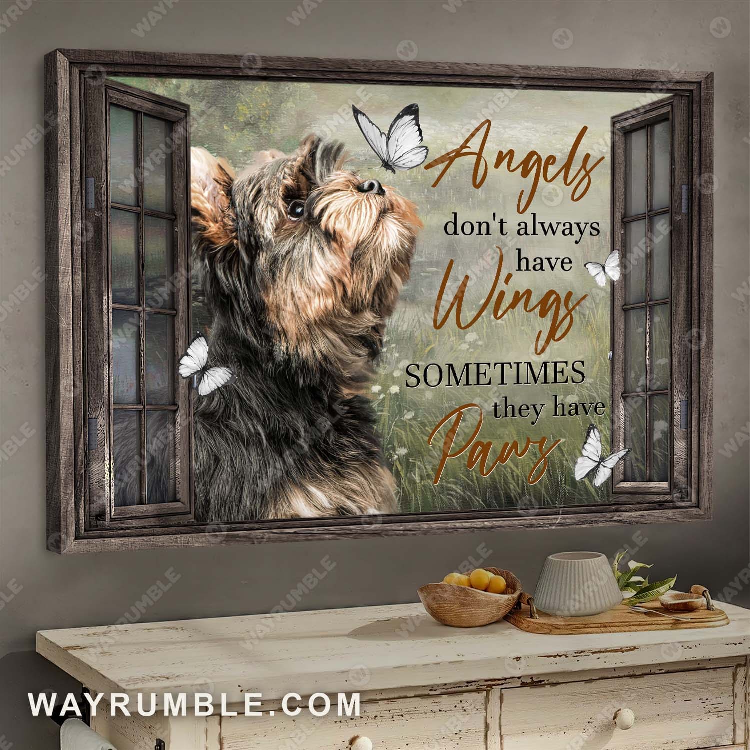 Yorkshire Terrier, On the grass, Angles don't always have wings - Jesus Landscape Canvas Prints, Wall Art
