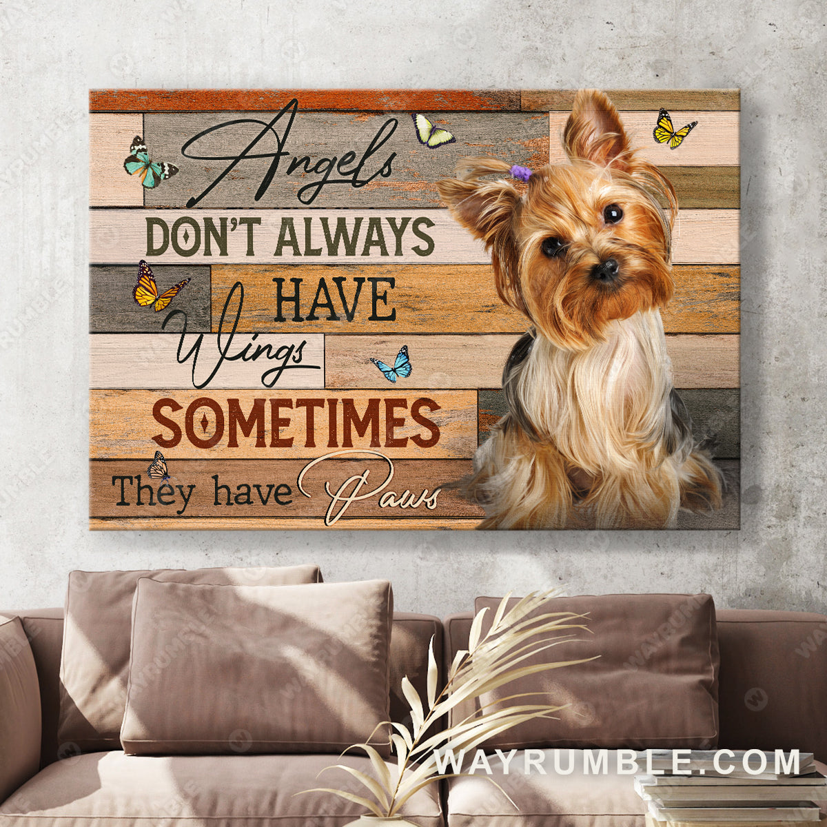 Yorkshire Terrier painting, Butterfly, Angels don't always have wings - Dog Landscape Canvas Prints, Wall Art