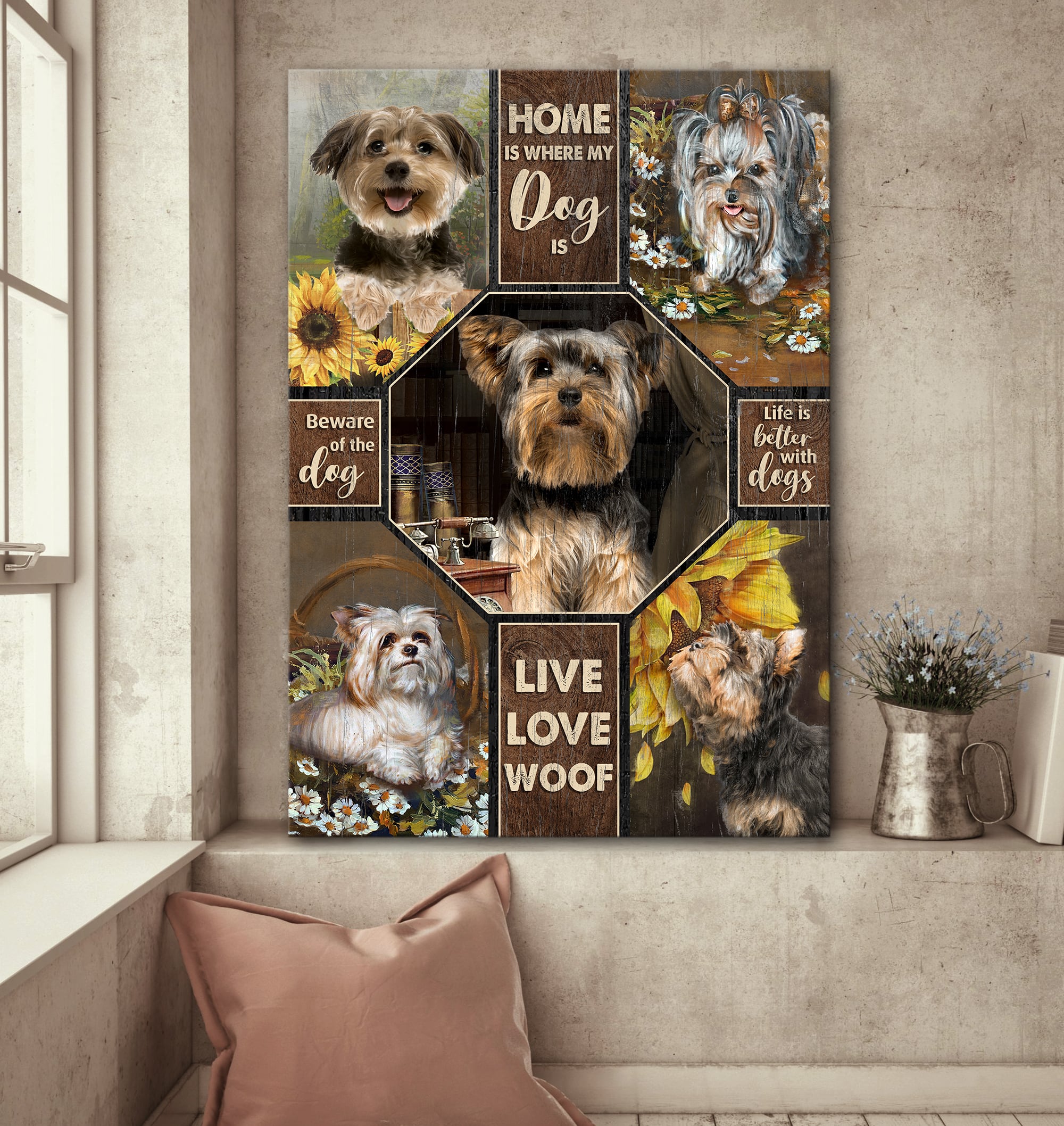 Yorkshire Terrier, Live Love Woof, Home is where my dog is - Dog Portrait Canvas Prints, Wall Art