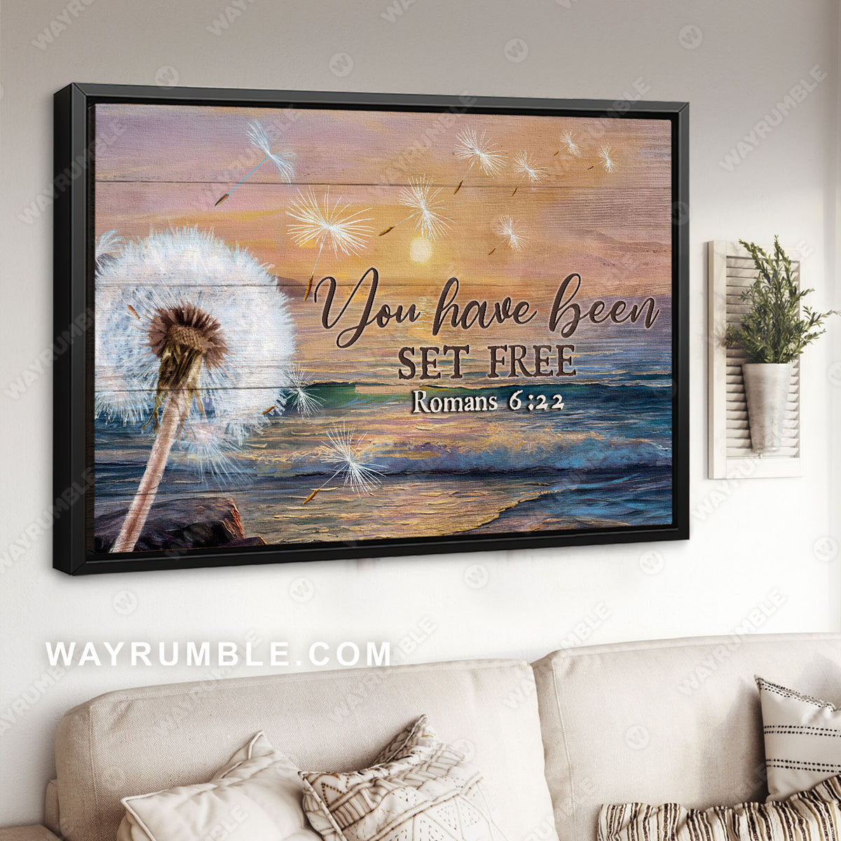 Dandelion painting, Beach scene, You have been set free - Jesus Landscape Canvas Prints, Christian Wall Art