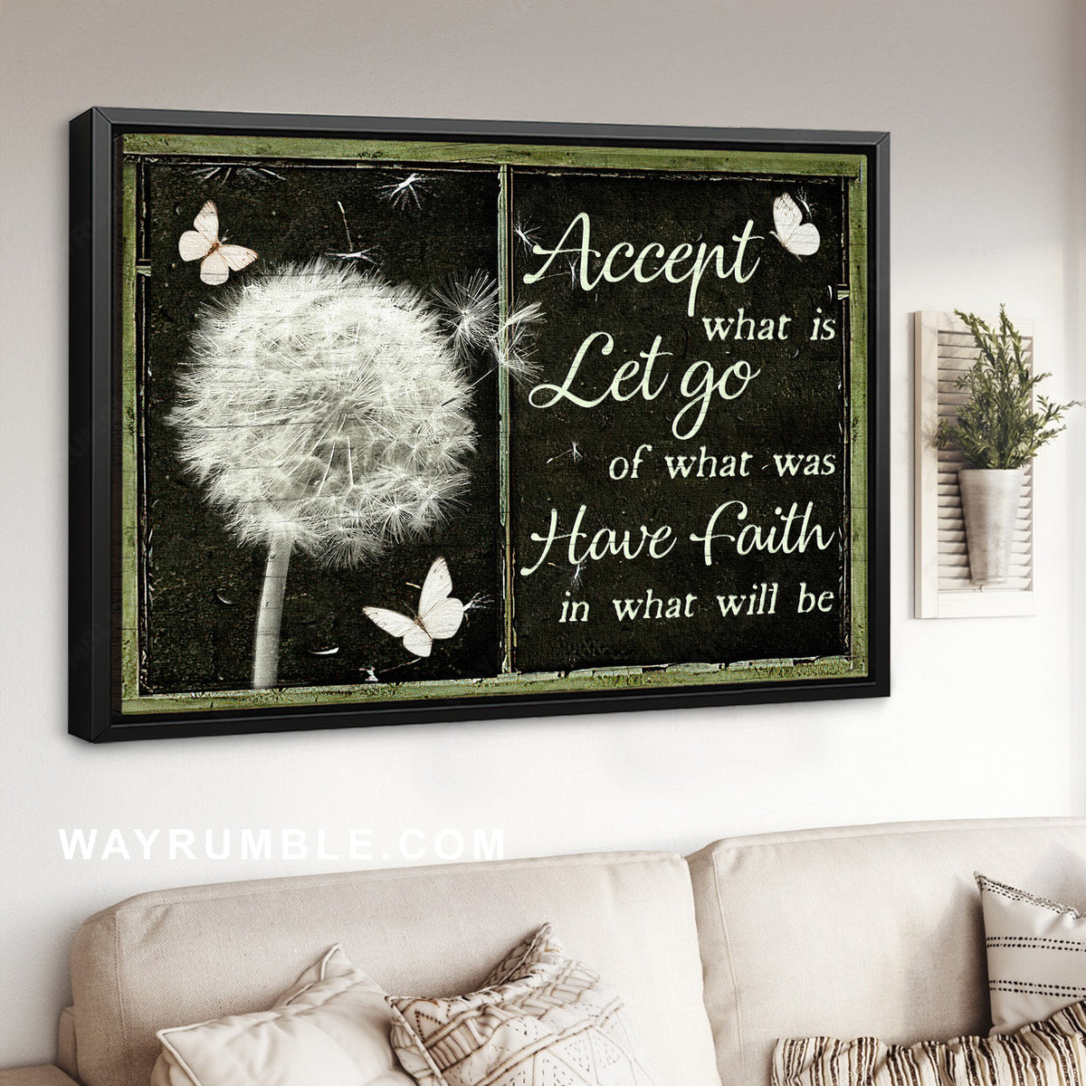 Dandelion drawing, White butterfly, Motivational quote, Have faith in what will be - Jesus Landscape Canvas Prints, Home Decor Wall Art
