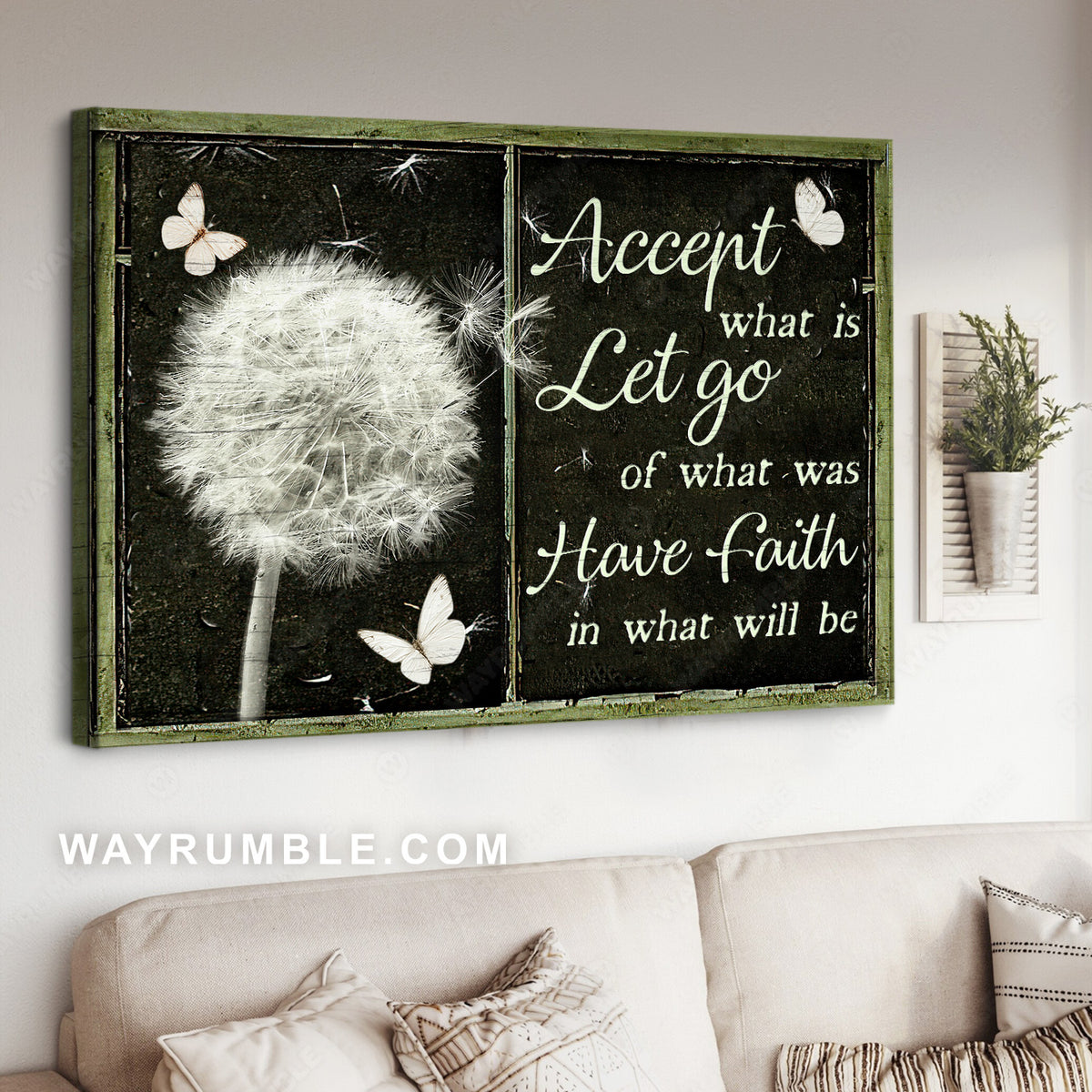 Dandelion drawing, White butterfly, Motivational quote, Have faith in what will be - Jesus Landscape Canvas Prints, Home Decor Wall Art