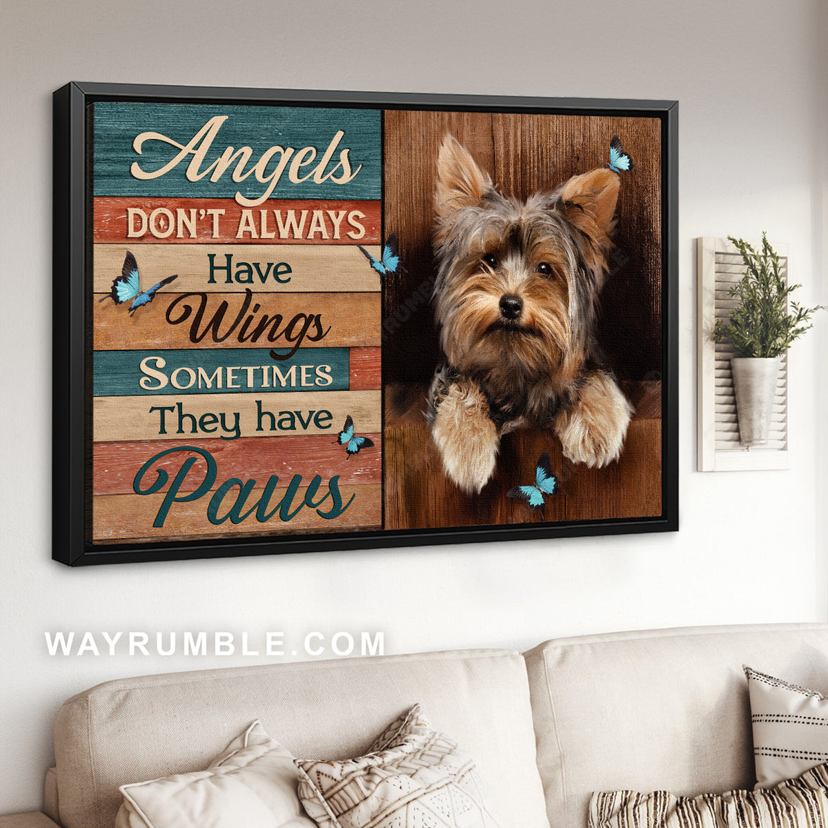 Yorkshire terrier, Dog drawing, Blue butterfly, Angels sometimes have paws - Jesus Landscape Canvas Prints, Christian Wall Art