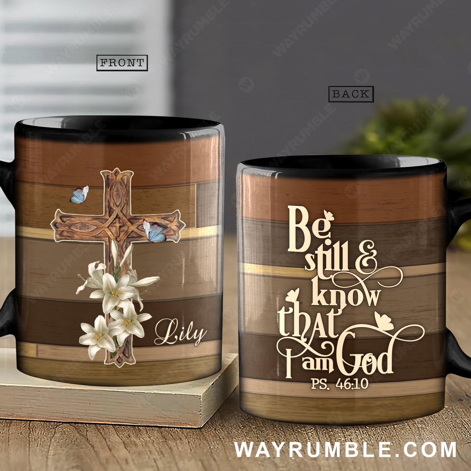 Cross and Lily flowers, Special custom Jesus Black Mug